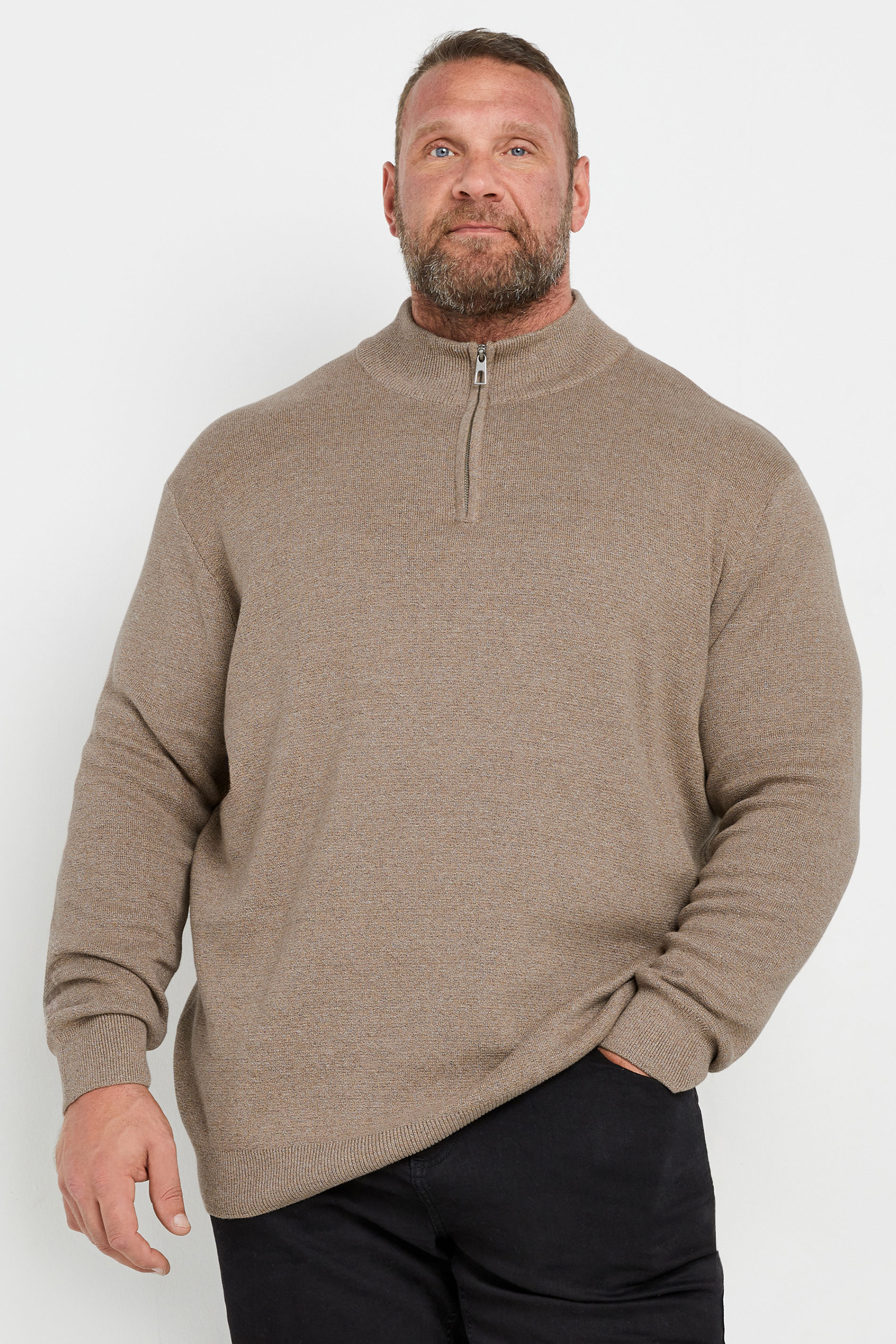 BadRhino Big & Tall Natural Brown Milano Quarter Zip Jumper | BadRhino 1