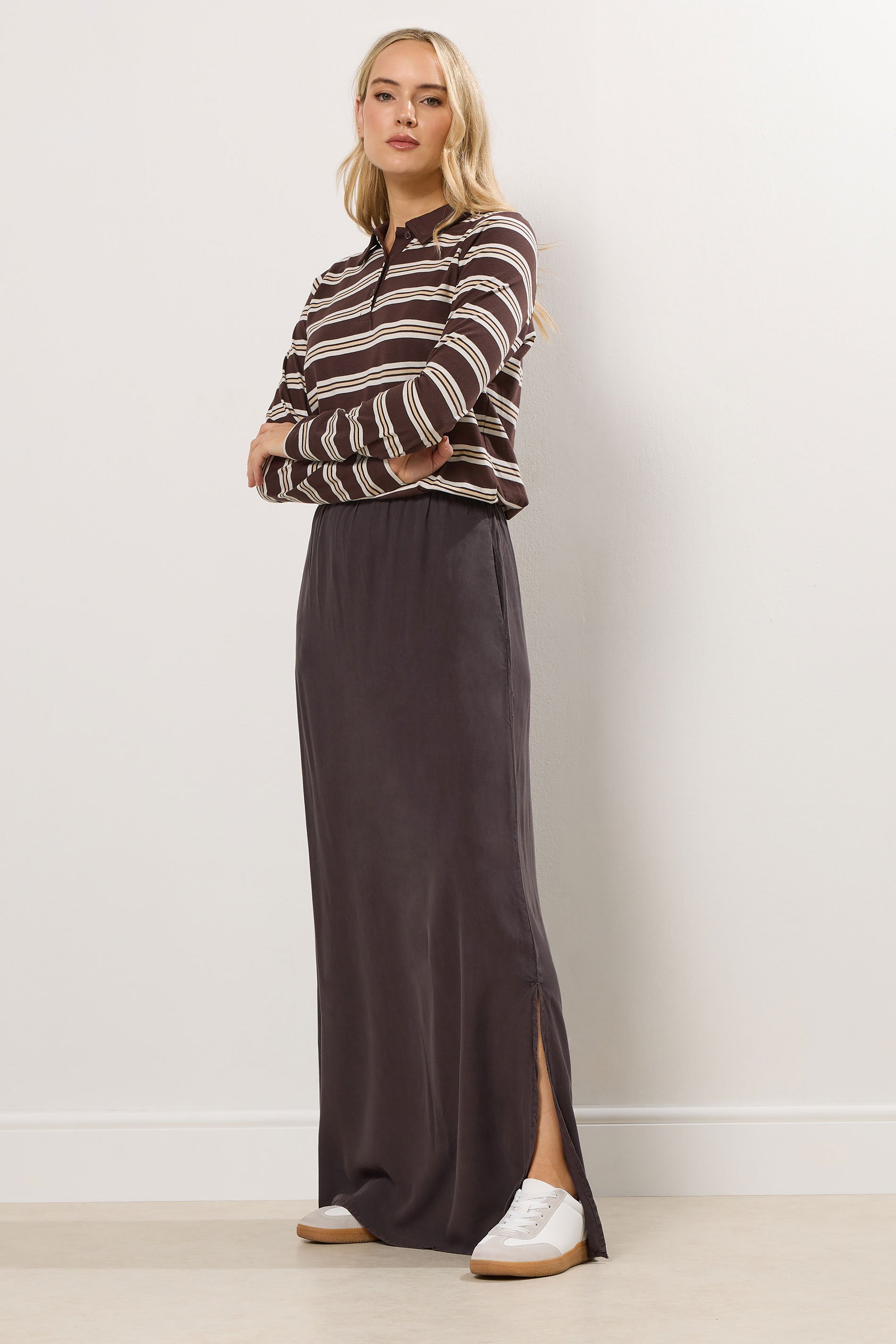 LTS Tall Chocolate Brown Acid Wash Side Split Maxi Skirt | Long Tall Sally 2