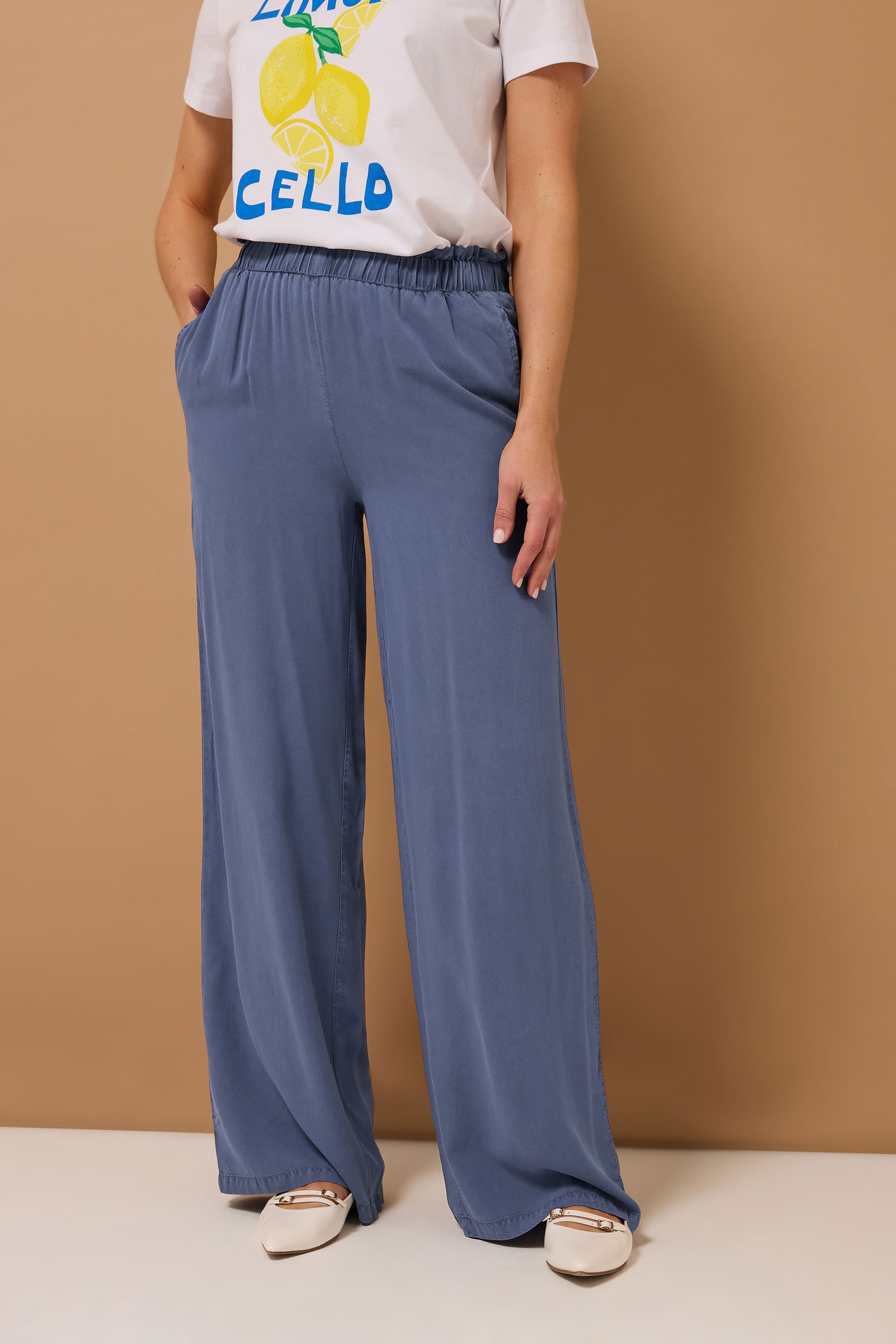 LTS Tall Blue Acid Wash Wide Leg Trousers | Long Tall Sally 4