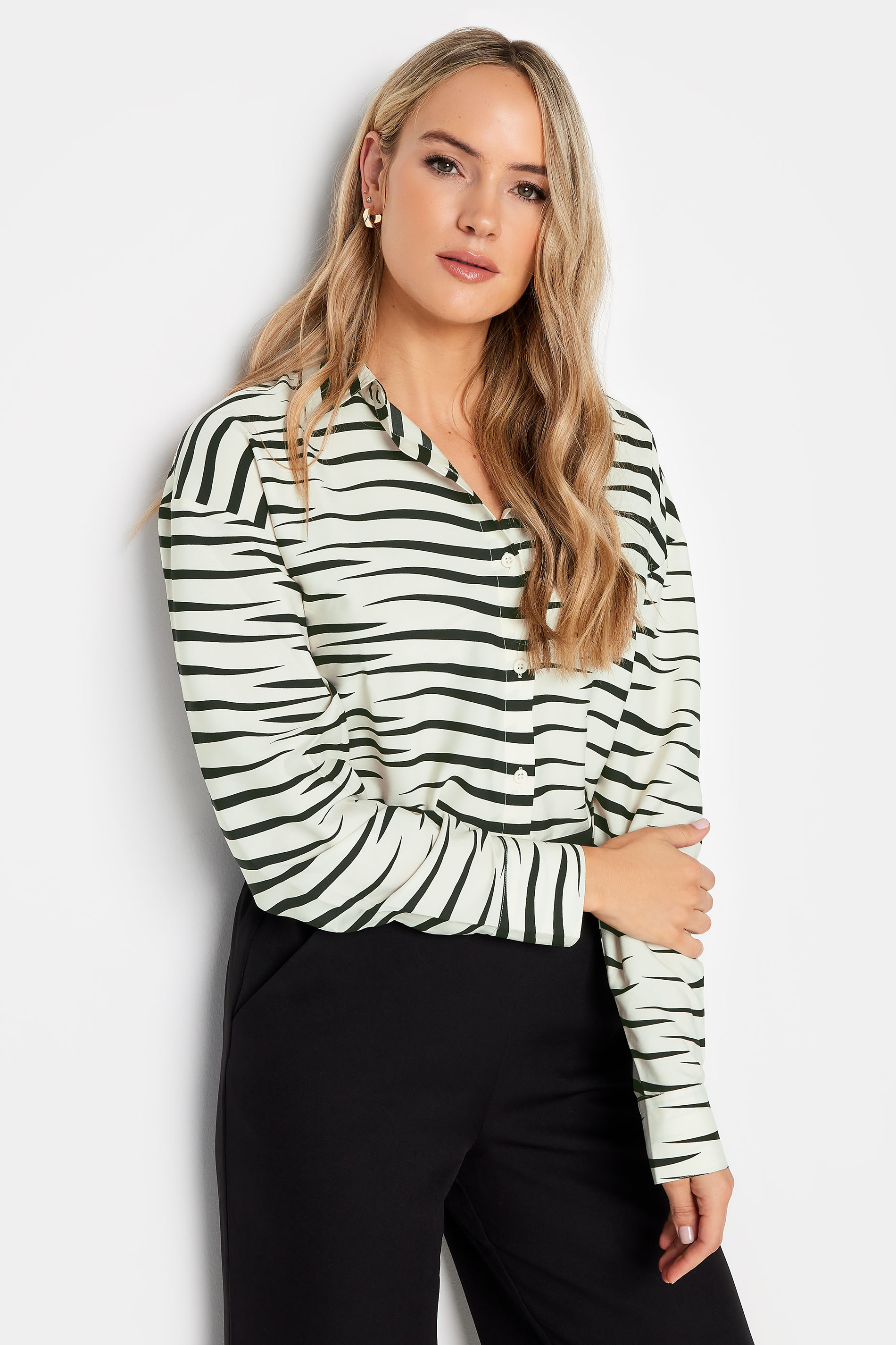 LTS Tall White & Black Zebra Print Classic Collar Shirt | Long Tall Sally  1