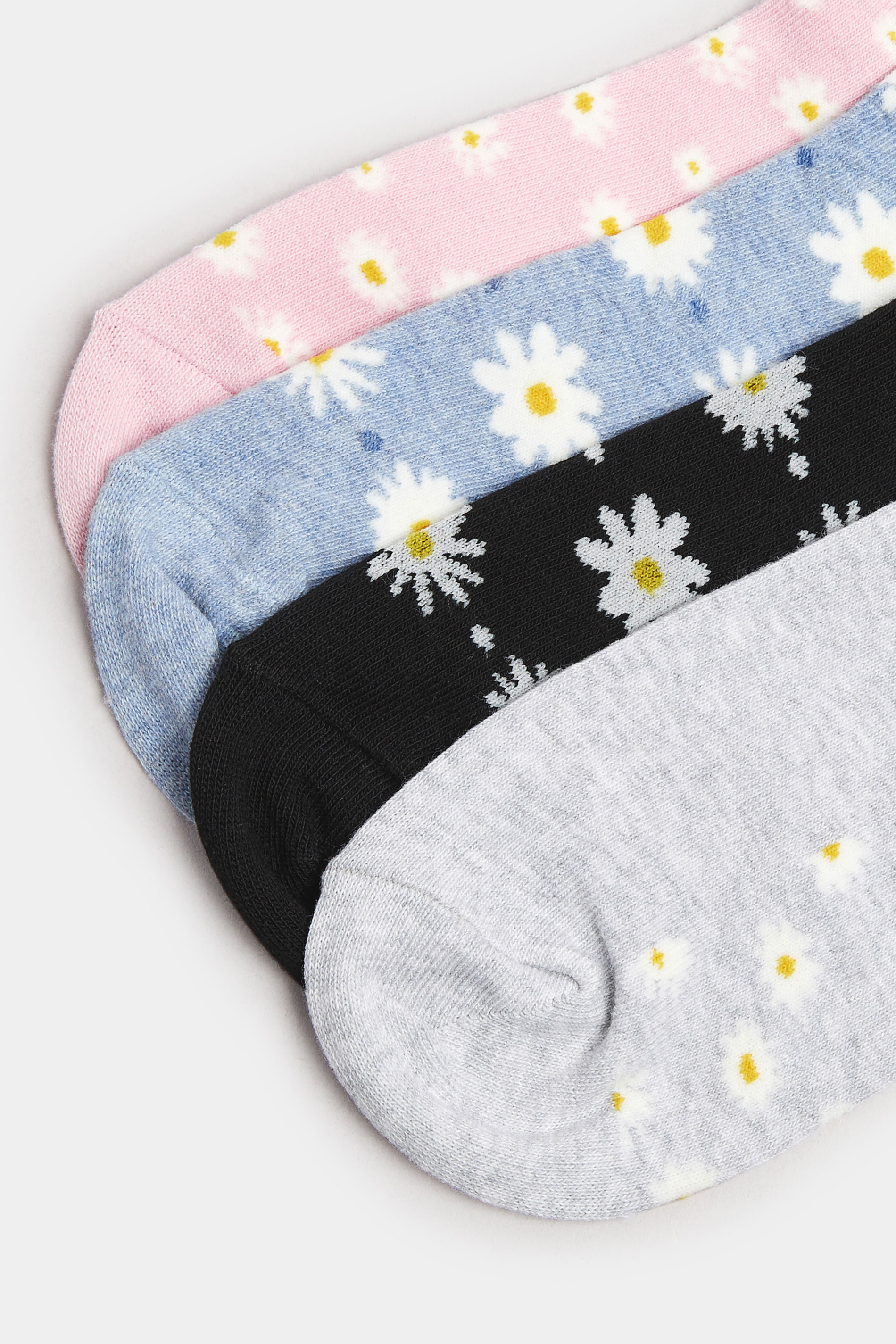 4 PACK Grey Daisy Print Trainer Ankle Socks | Yours Clothing 4