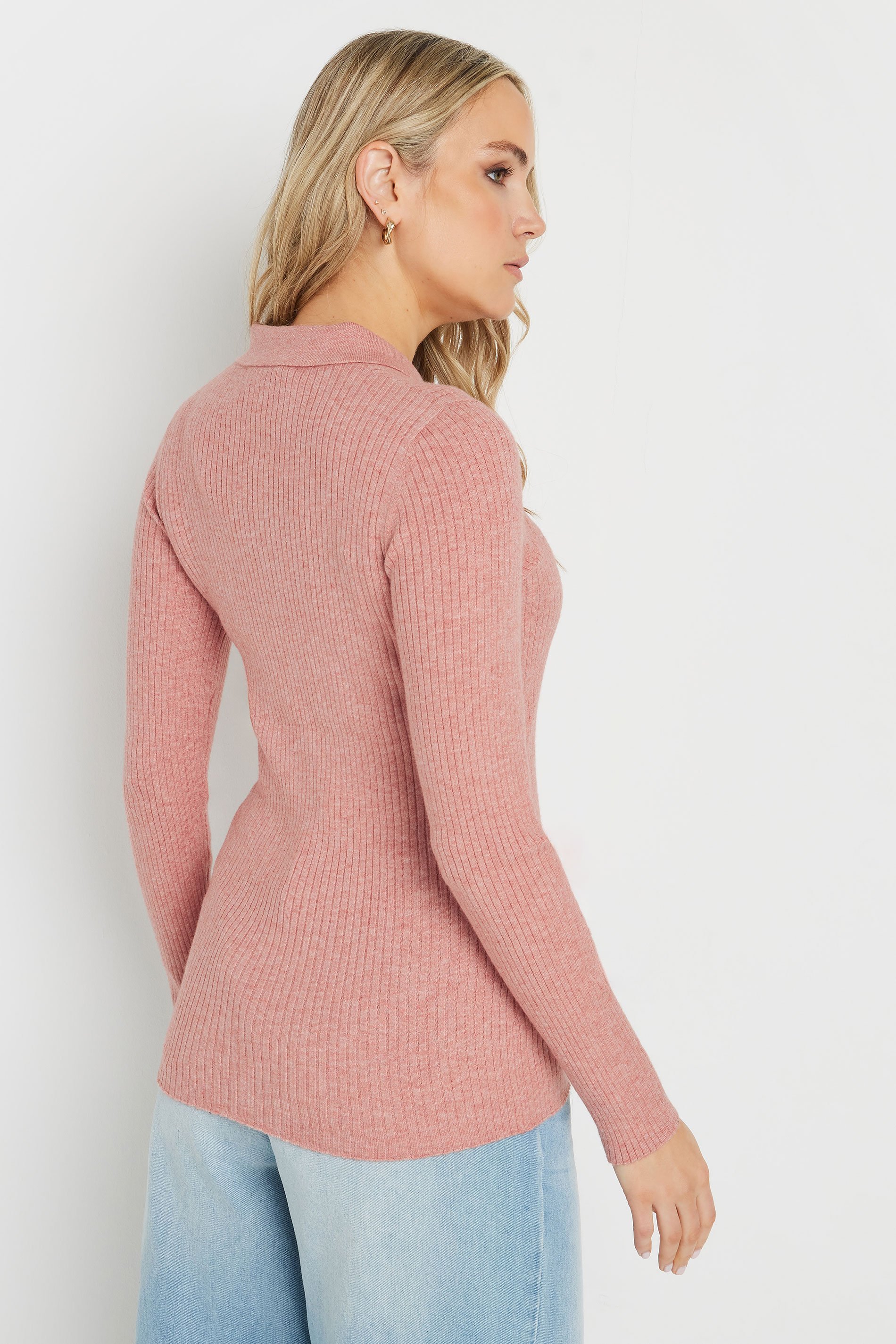 LTS Tall Pink Marl Knitted Polo Top | Long Tall Sally 4