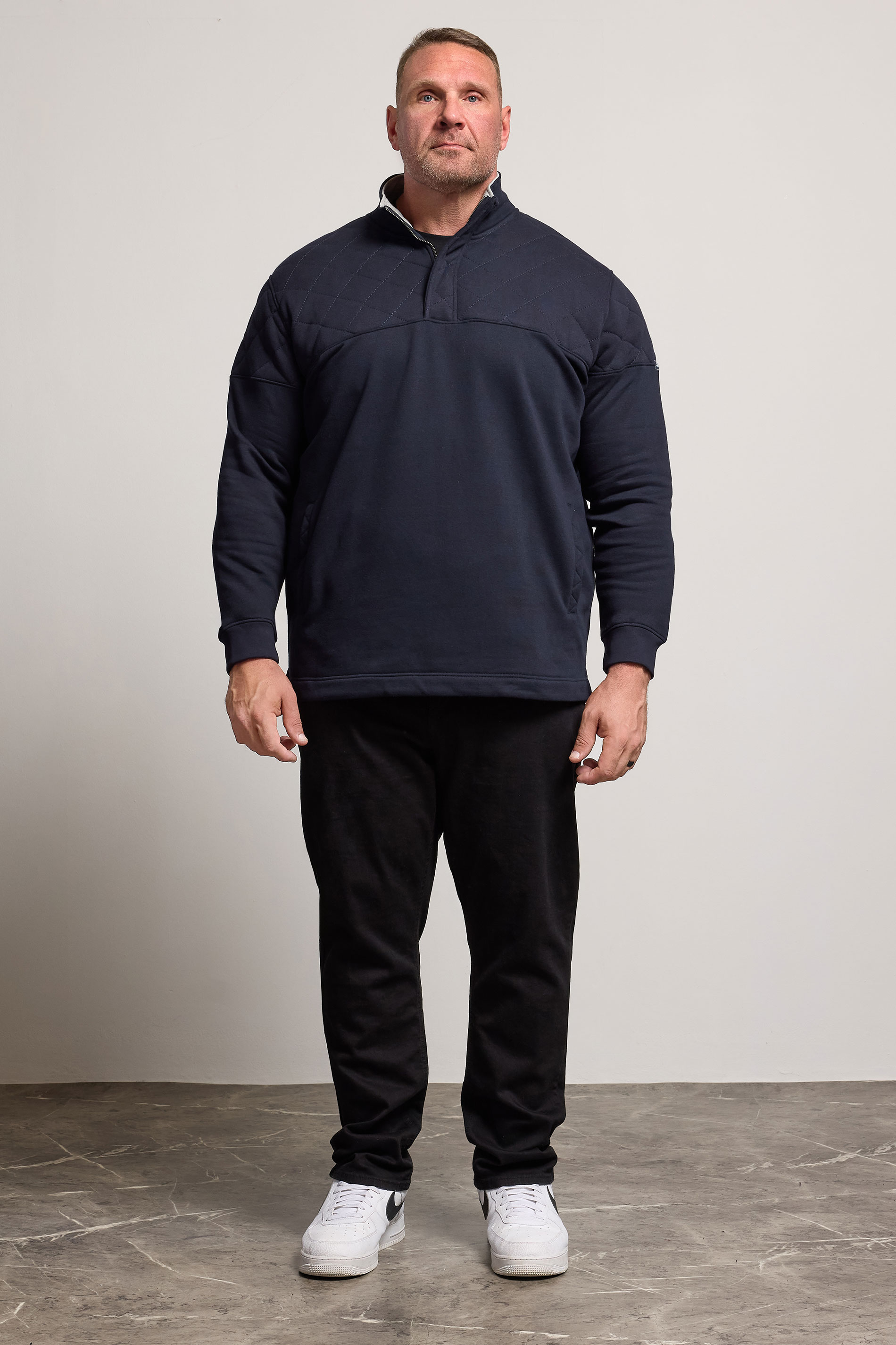 BadRhino Big & Tall Navy Blue Diamond Quilted Quarter Zip Sweatshirt | BadRhino 2