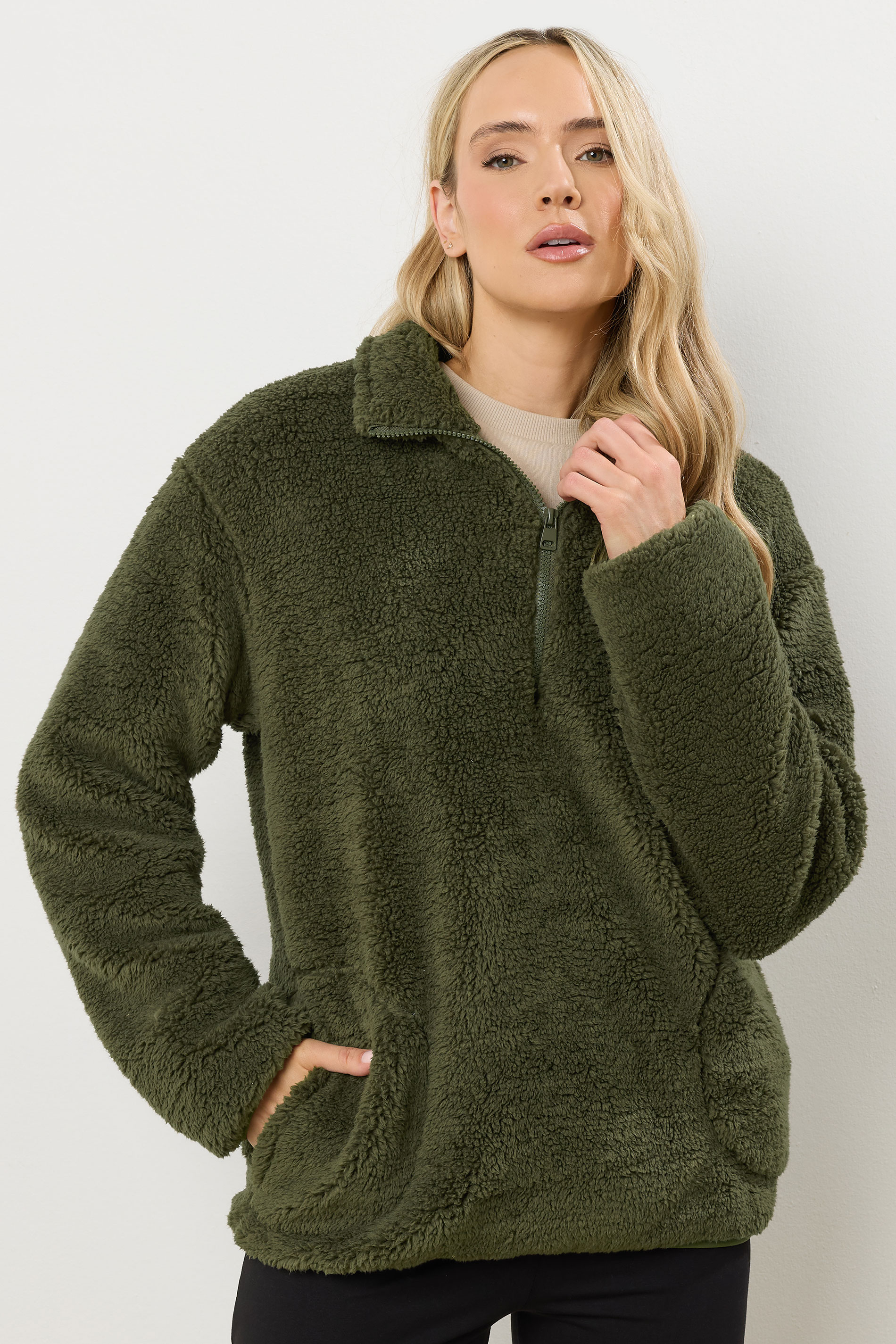 LTS Tall Khaki Green Half Zip Fleece Jacket | Long Tall Sally 2