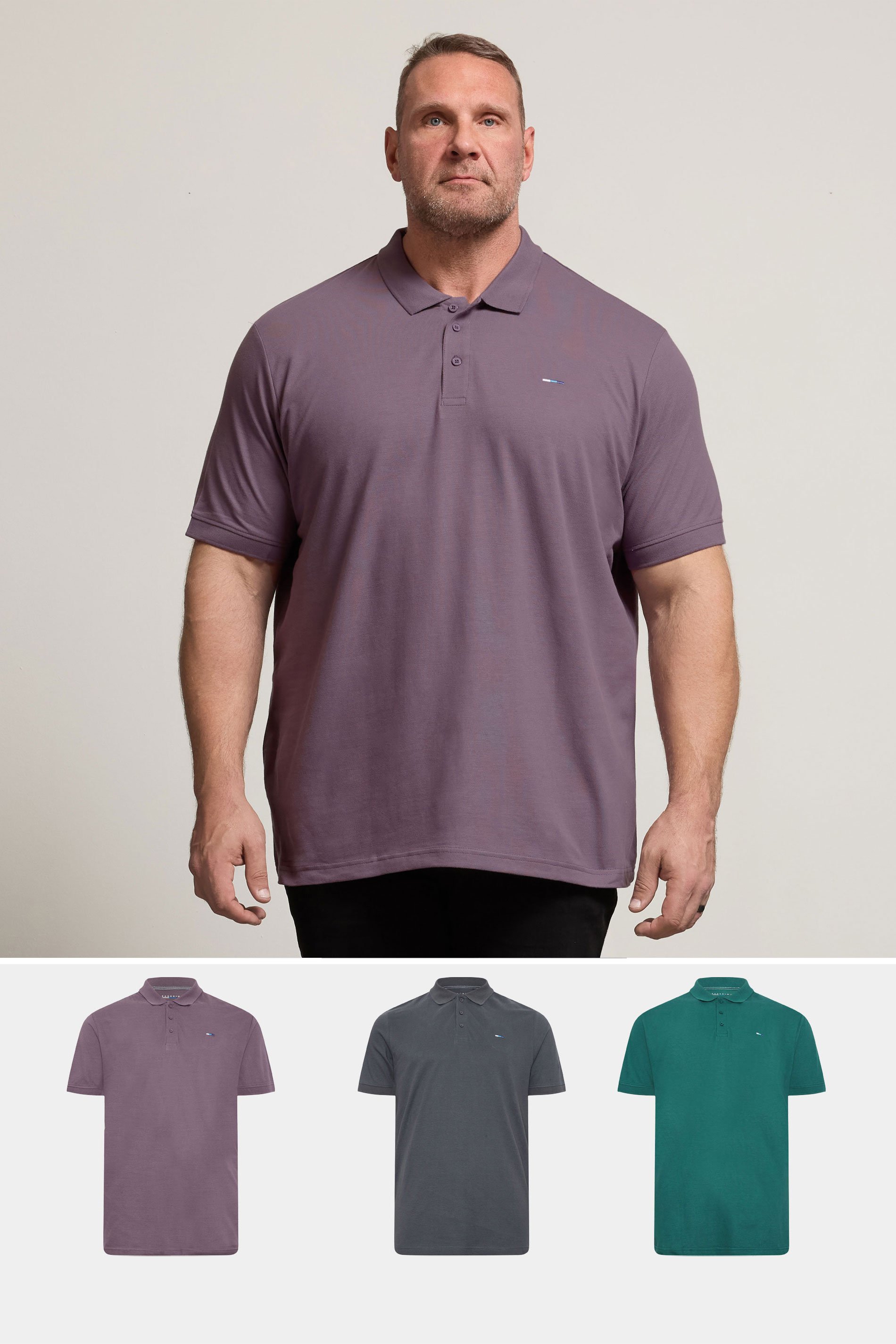BadRhino Big & Tall 3 PACK Green & Plum Purple Polo Shirts | BadRhino 1
