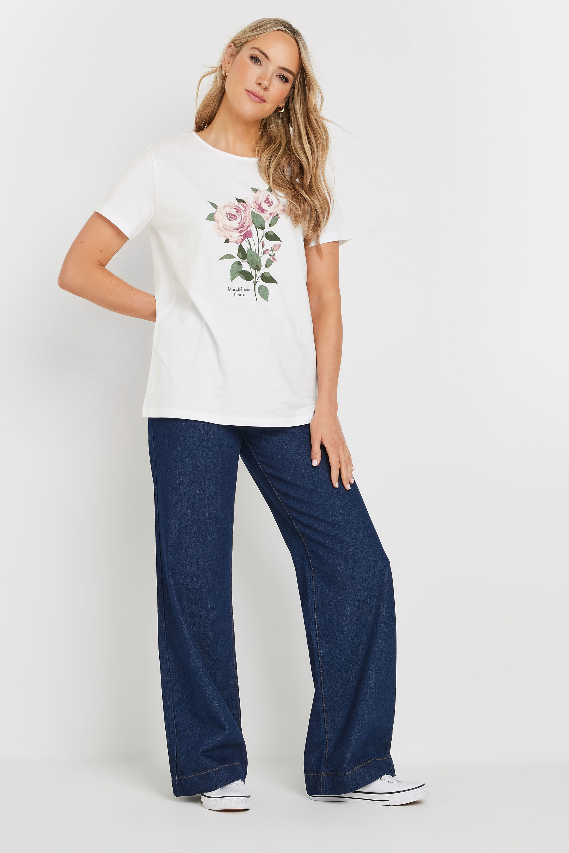 LTS Tall White Floral Graphic Short Sleeve T-shirt | Long Tall Sally 2