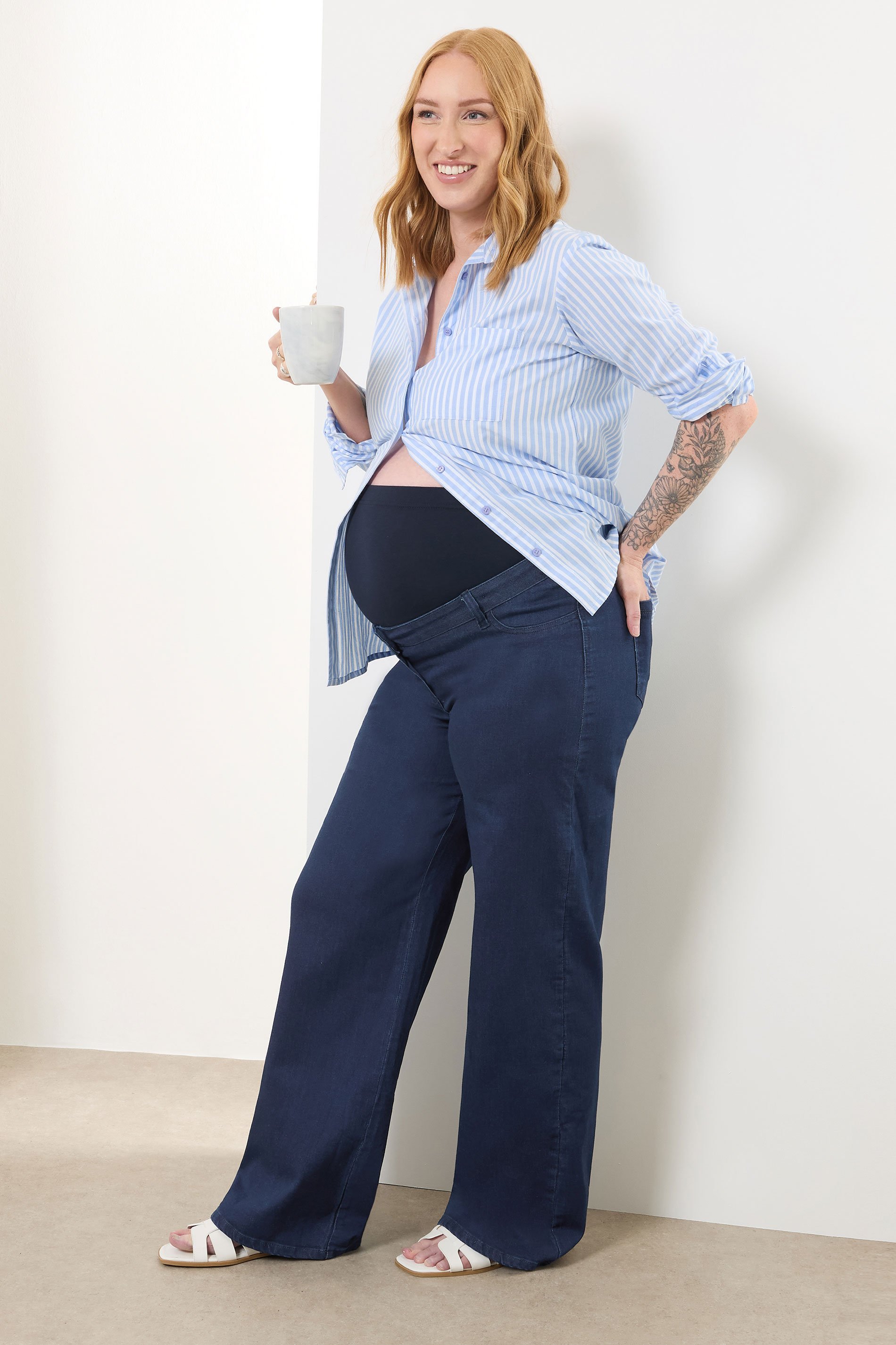 LTS Tall Maternity Dark Blue Wide Leg Jeans | Long Tall Sally 1