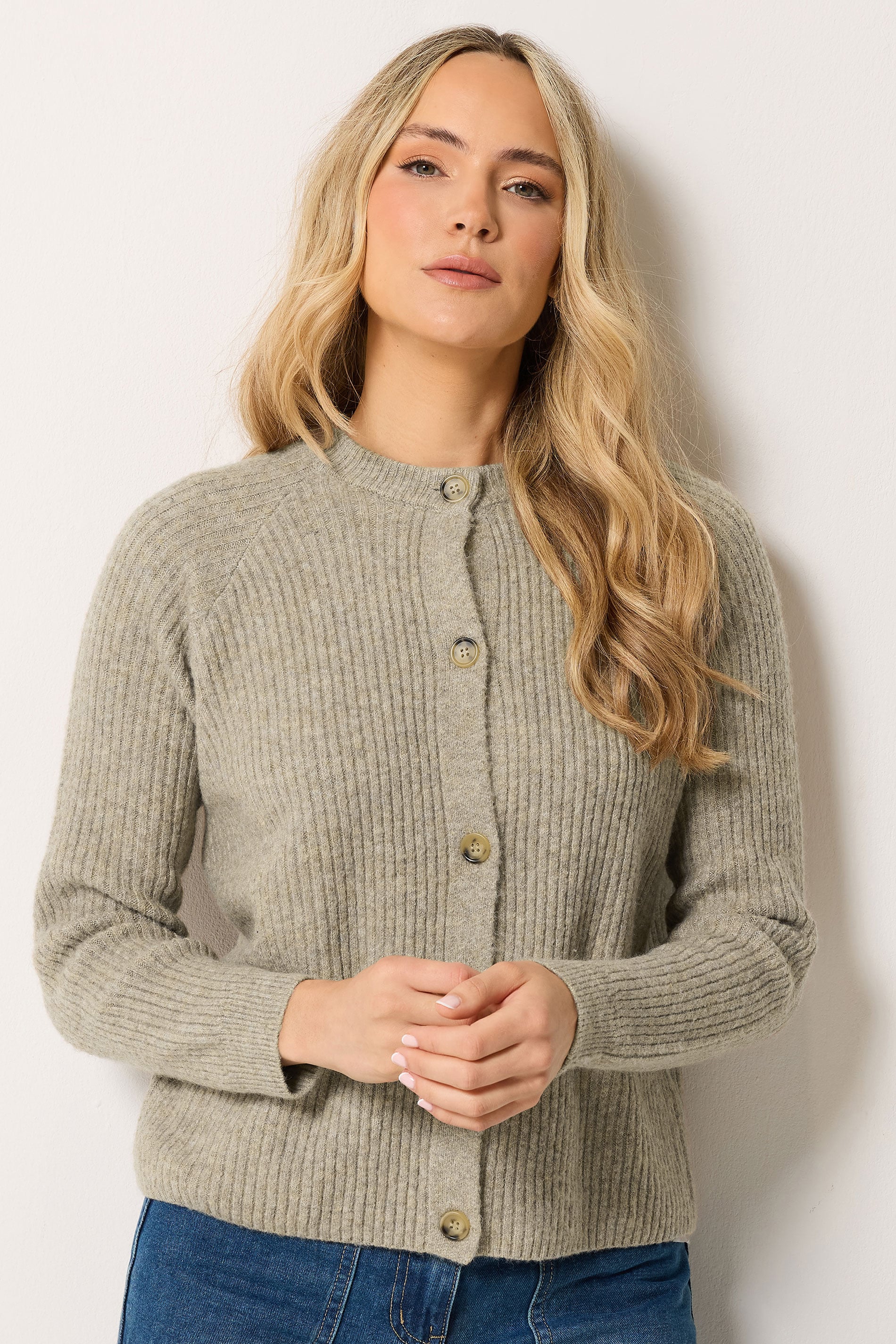 LTS Tall Natural Brown Button Knitted Cardigan | Long Tall Sally 3