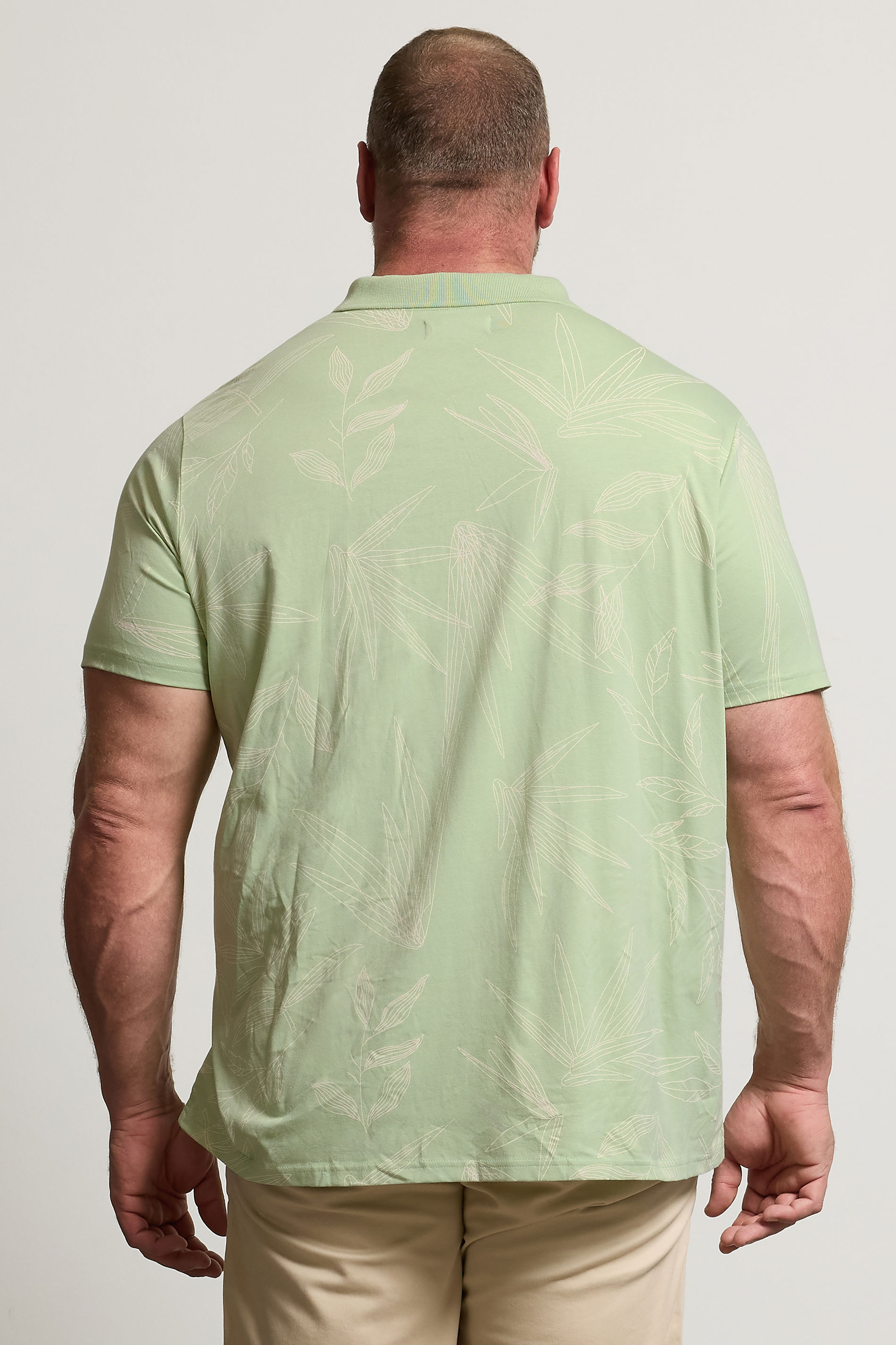 BadRhino Big & Tall Sage Green Leaf Print Polo Shirt | BadRhino 4