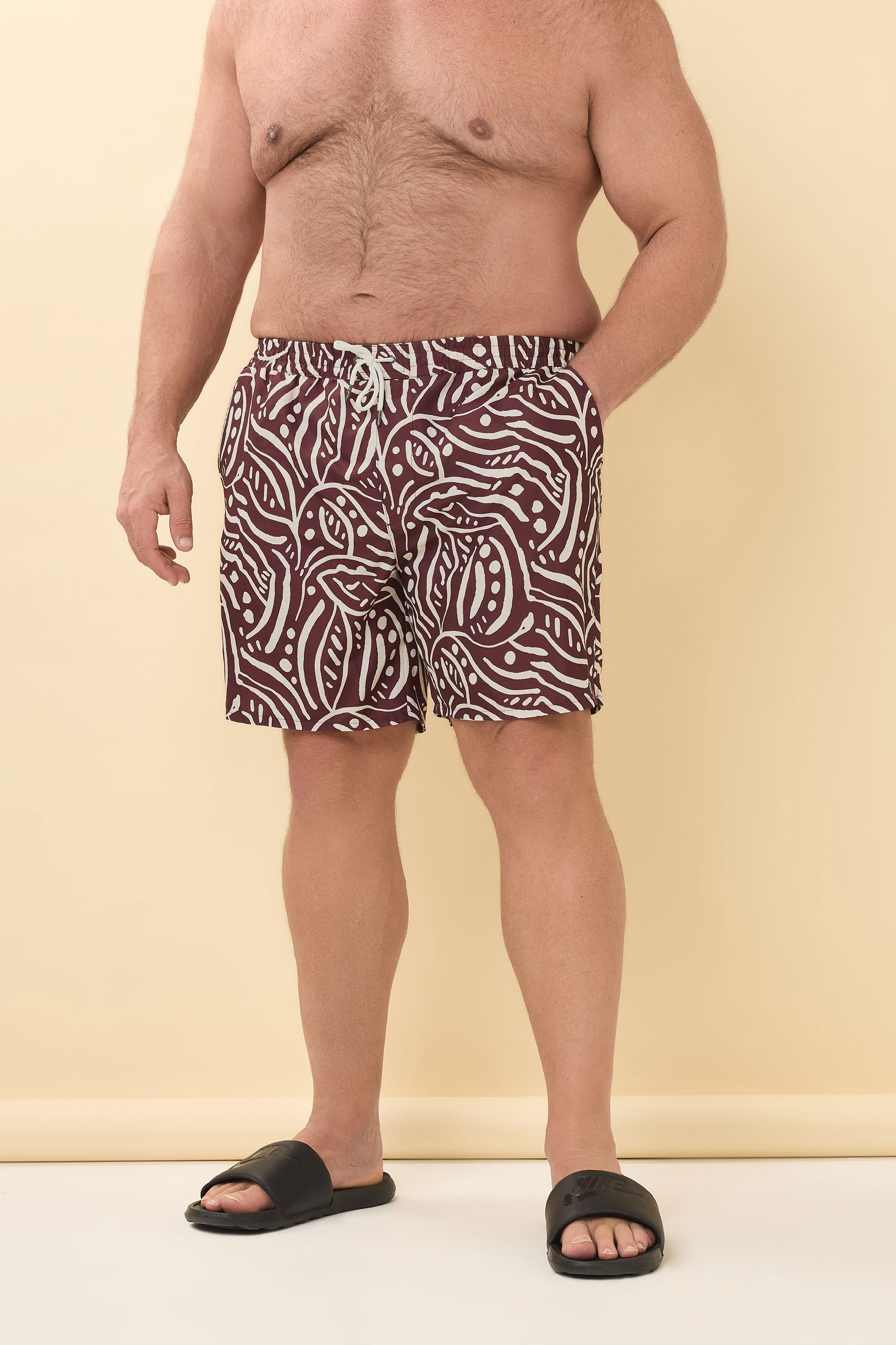 BadRhino Big & Tall Burgundy Red Abstract Print Swim Shorts | BadRhino 2