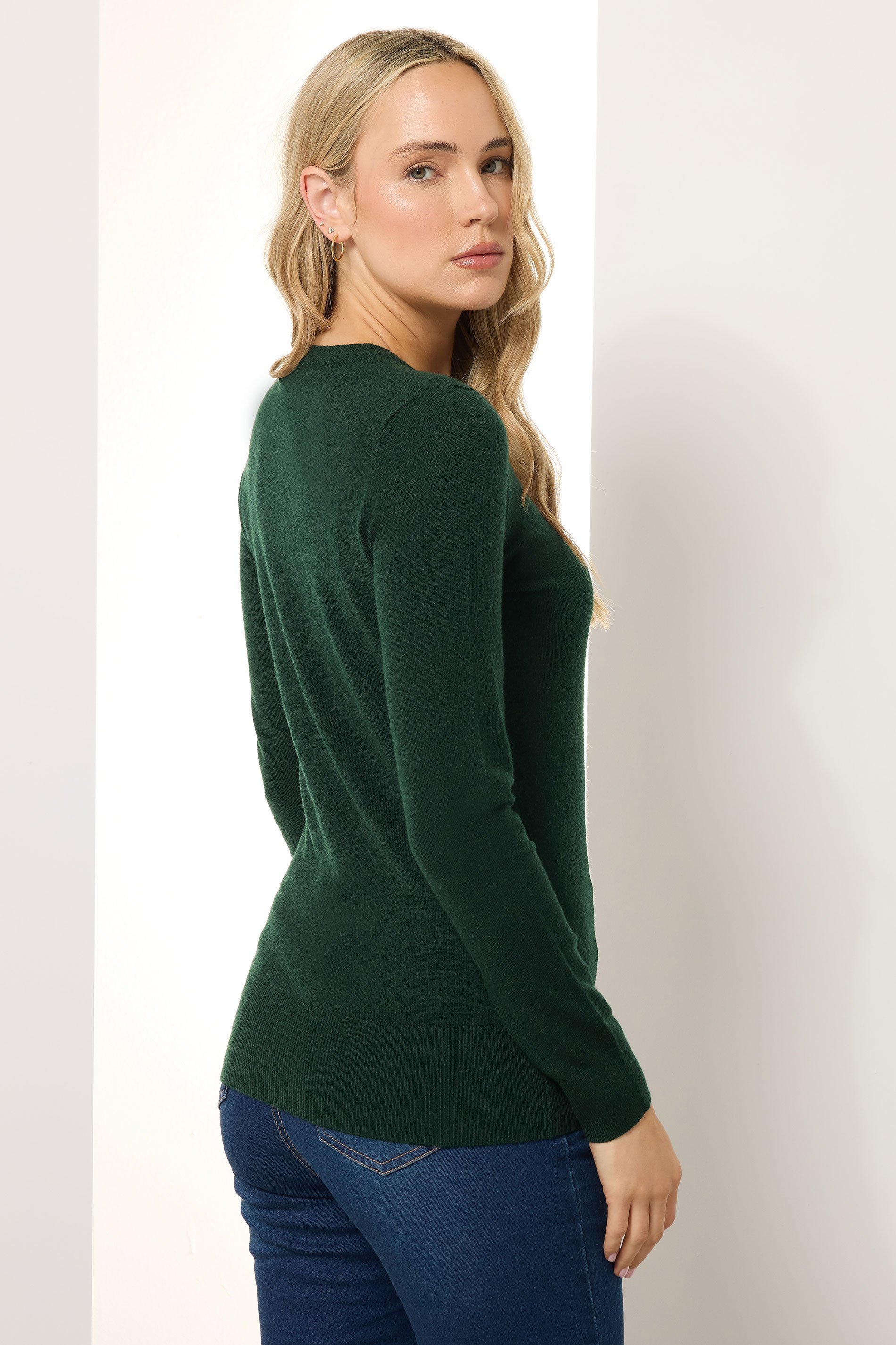 LTS Tall Dark Green Crew Neck Button Cardigan | Long Tall Sally 3