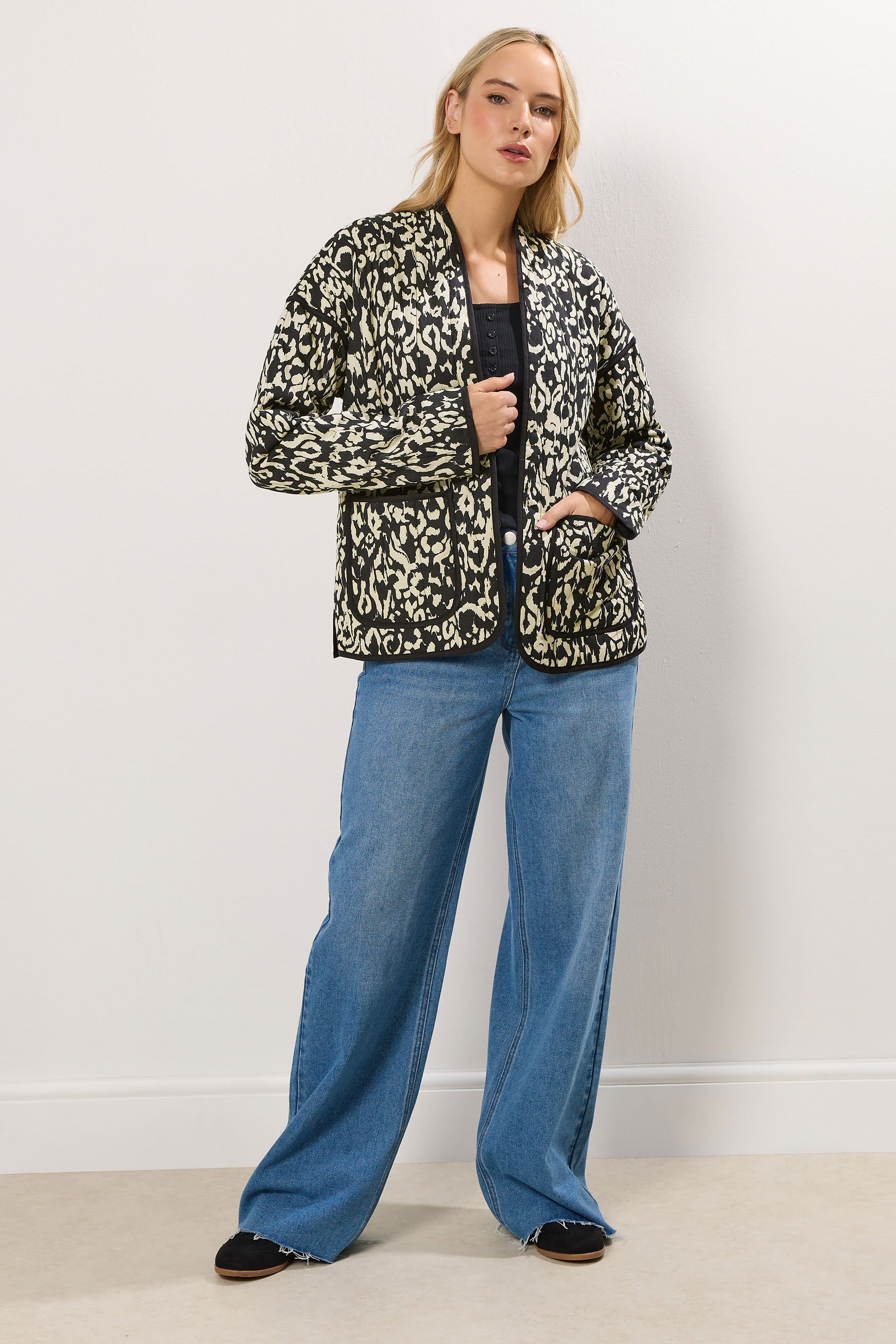 LTS Tall Black Abstract Quilted Jacket | Long Tall Sally 2