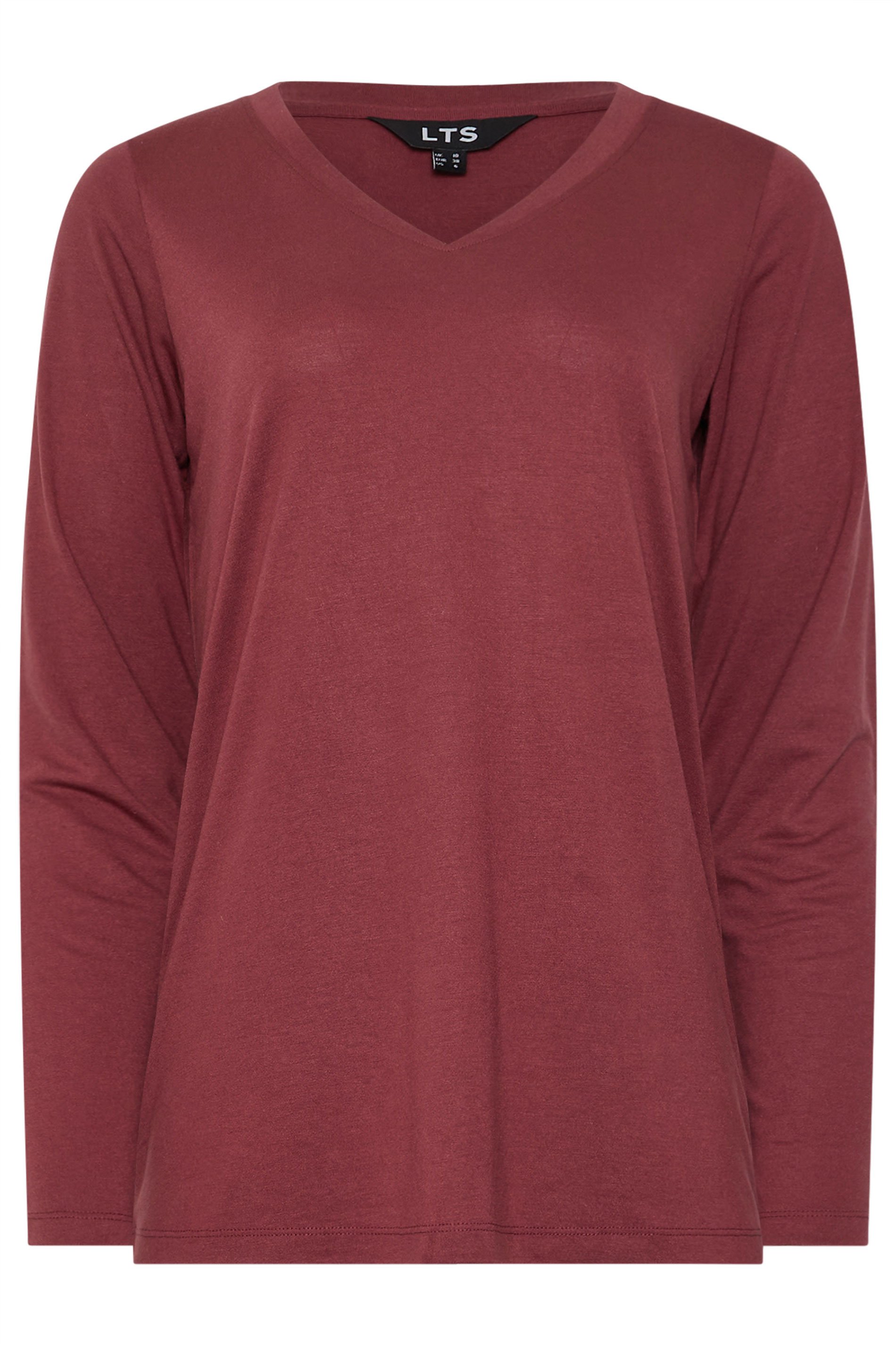 LTS PREMIUM Tall Burgundy Red Long Sleeve V-Neck Top | Long Tall Sally 5