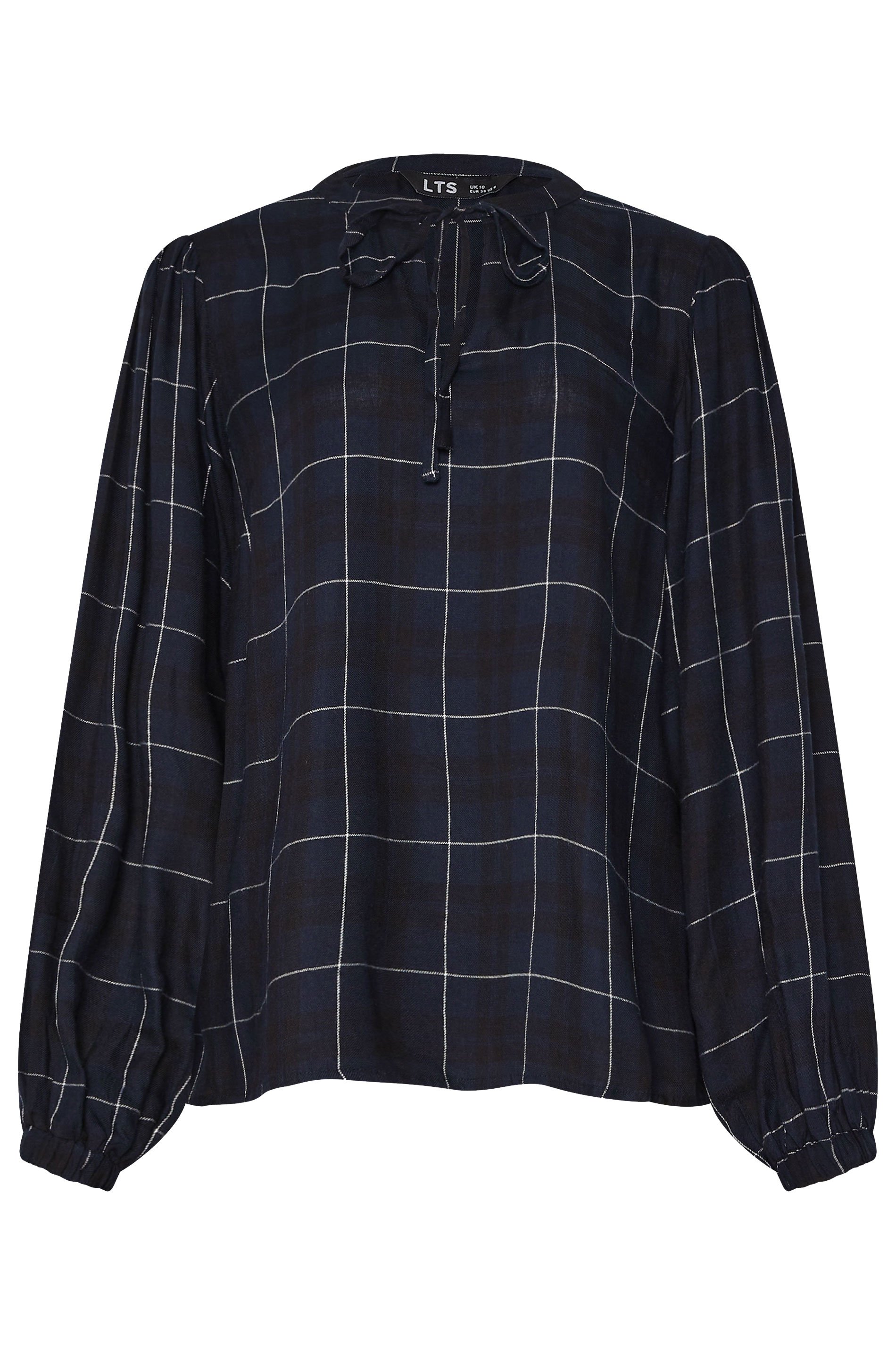 LTS Tall Navy Blue Check Tie Front Blouse | Long Tall Sally 5