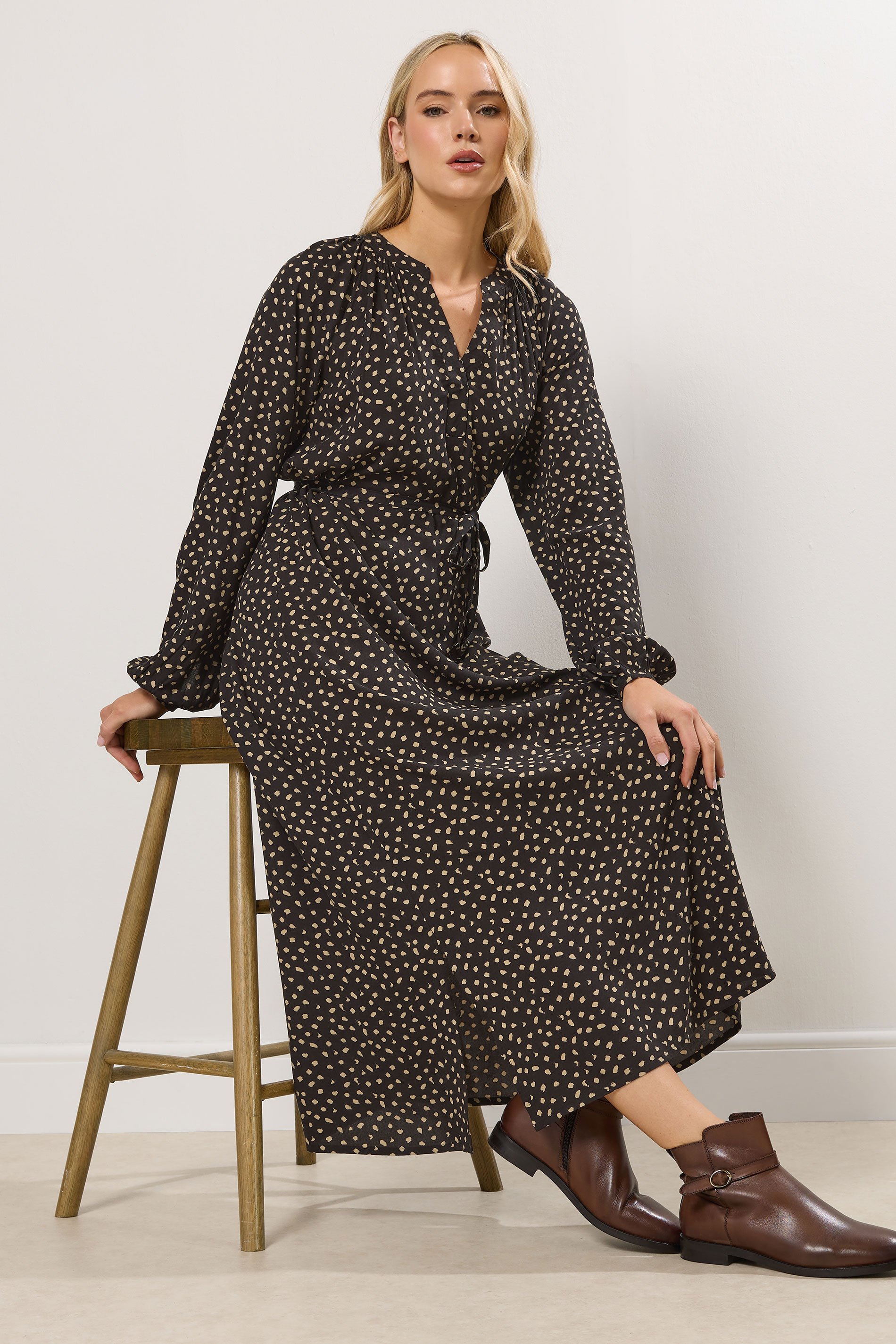 LTS Tall Women's Black Spot Print Midaxi Dress | Long Tall Sally 2