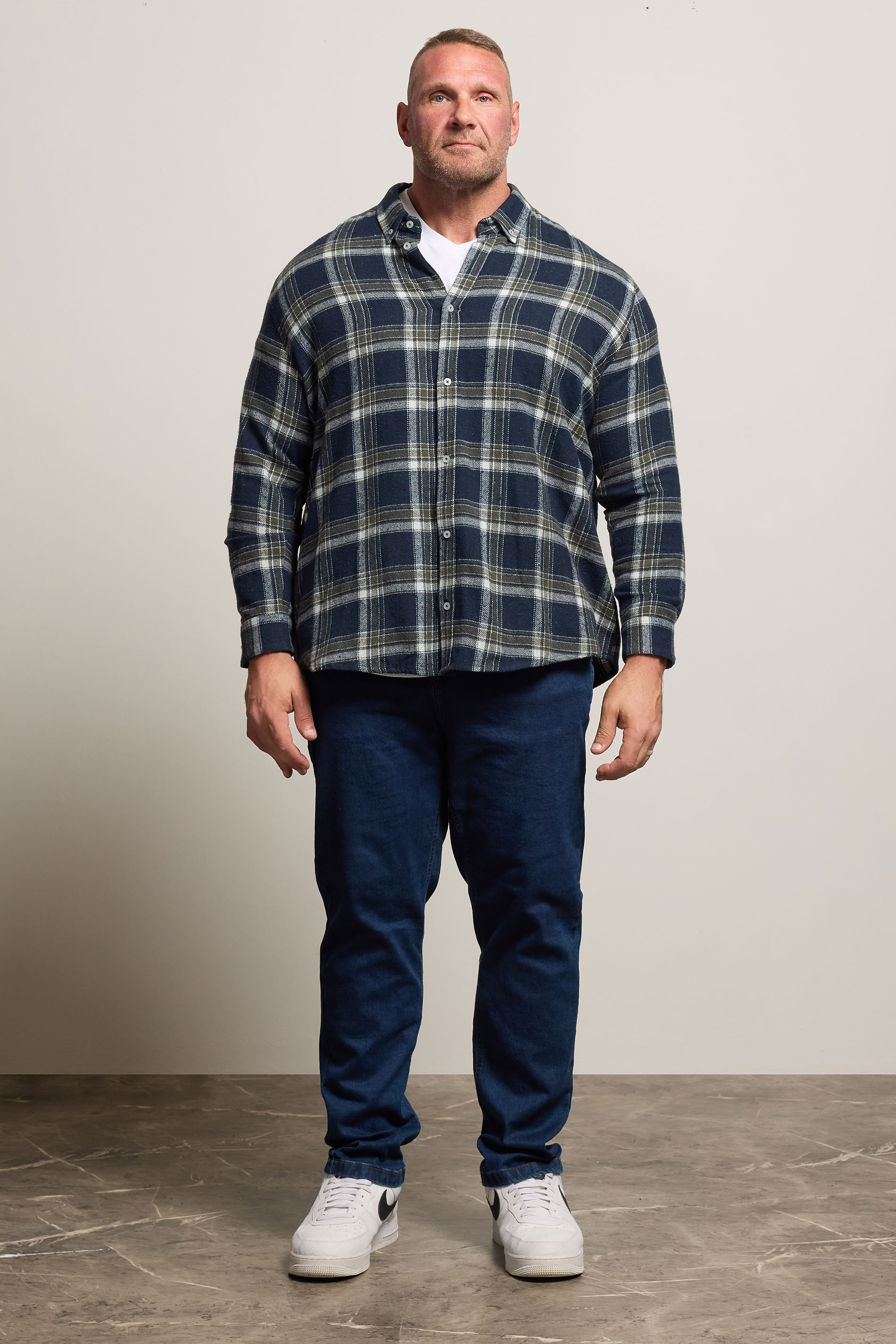 BadRhino Big & Tall Navy Blue & Green Brushed Checked Shirt 3