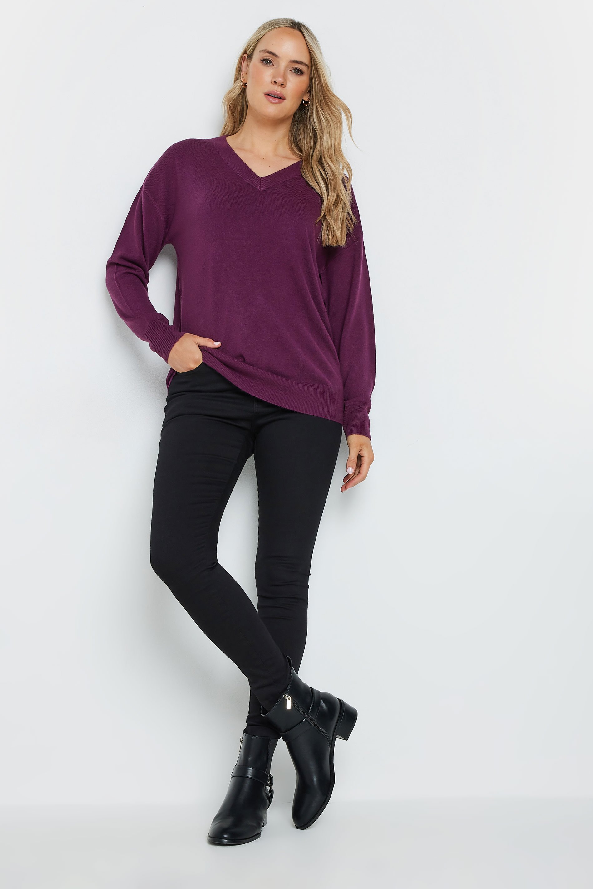 LTS Tall Purple Long Sleeve V-Neck Jumper | Long Tall Sally 2