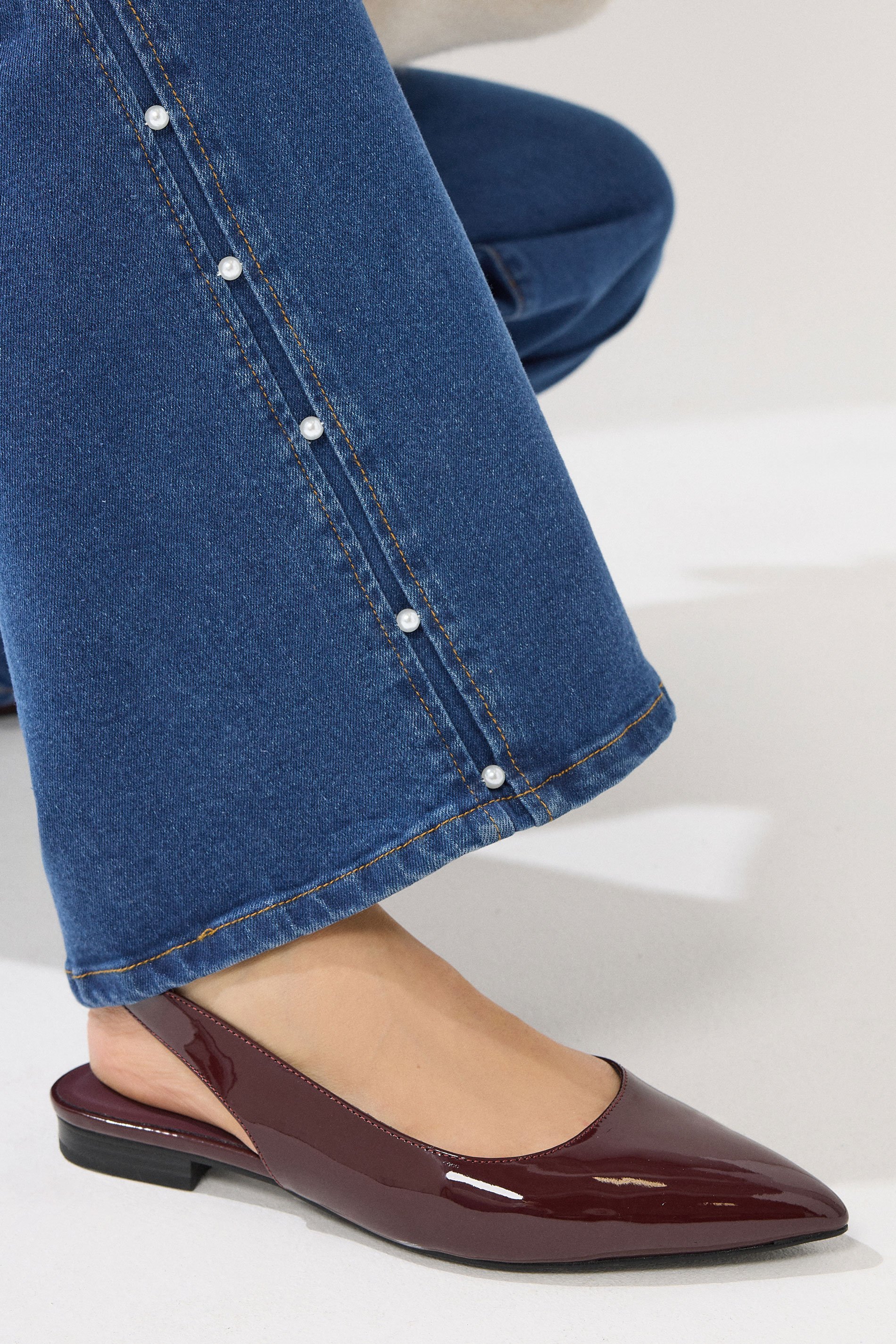 LTS Tall Dark Blue Pearl Detail Wide Leg Jeans | Long Tall Sally 5