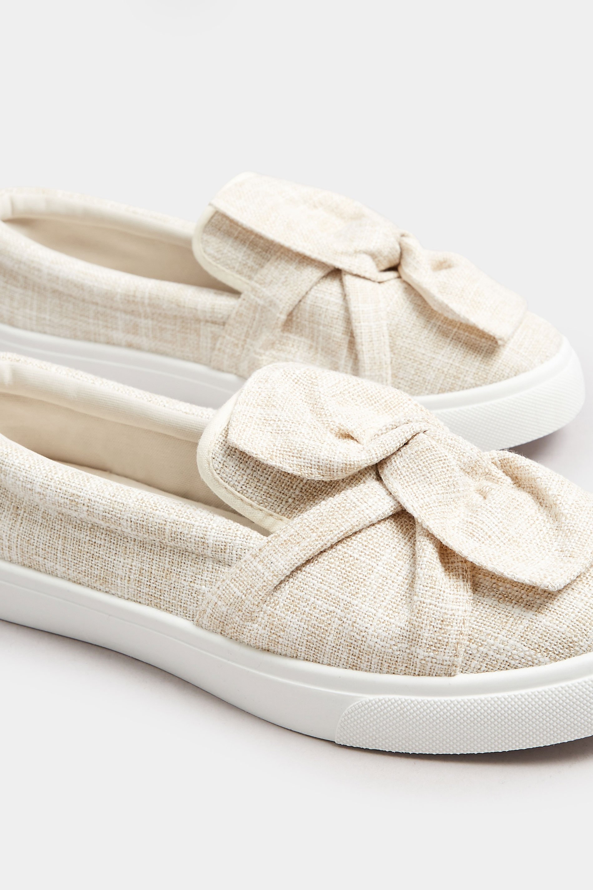 Beige Brown Canvas Twisted Bow Slip-On Trainers | Yours Clothing 5