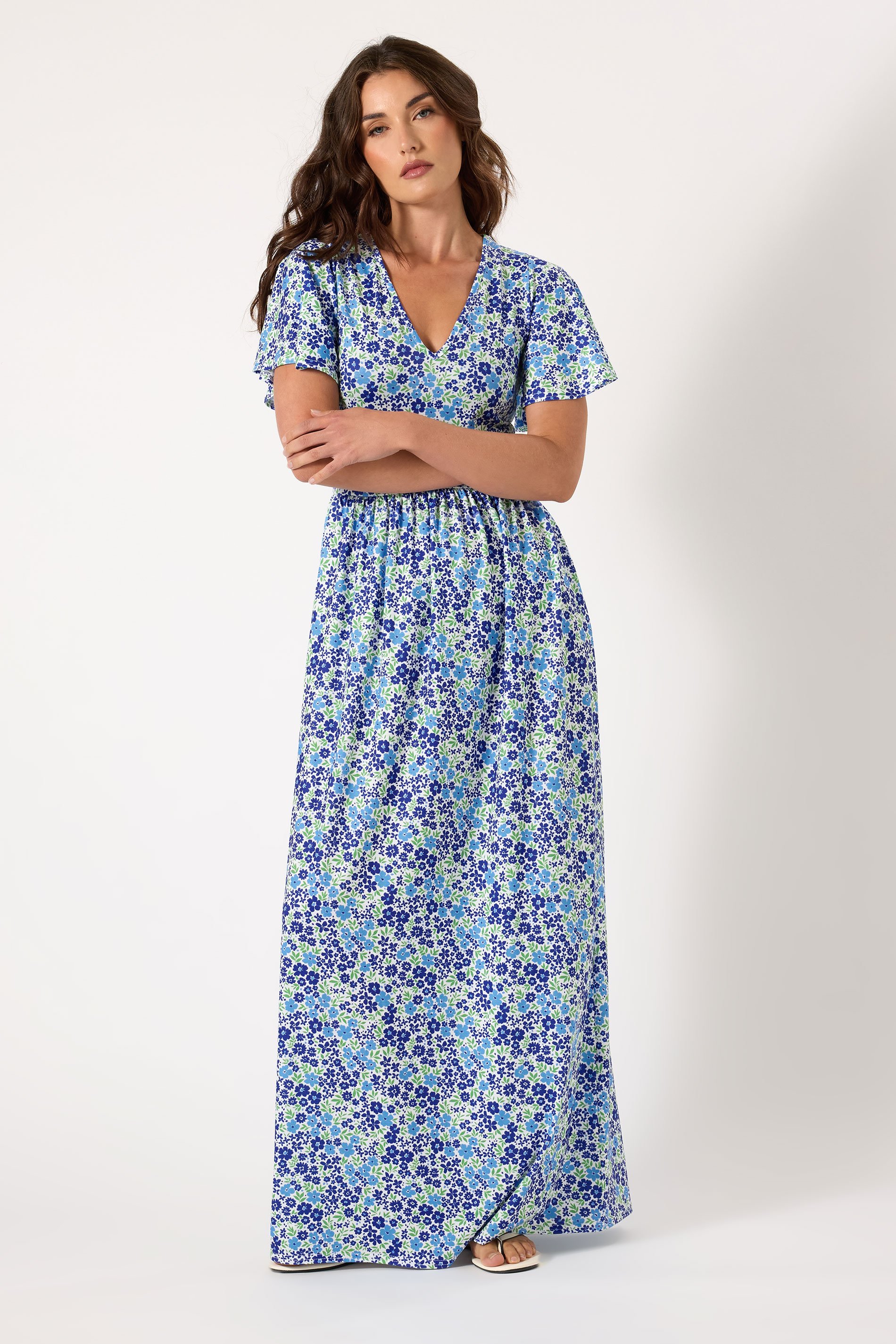 LTS Tall Blue Ditsy Angel Sleeve Maxi Dress | Long Tall Sally 2