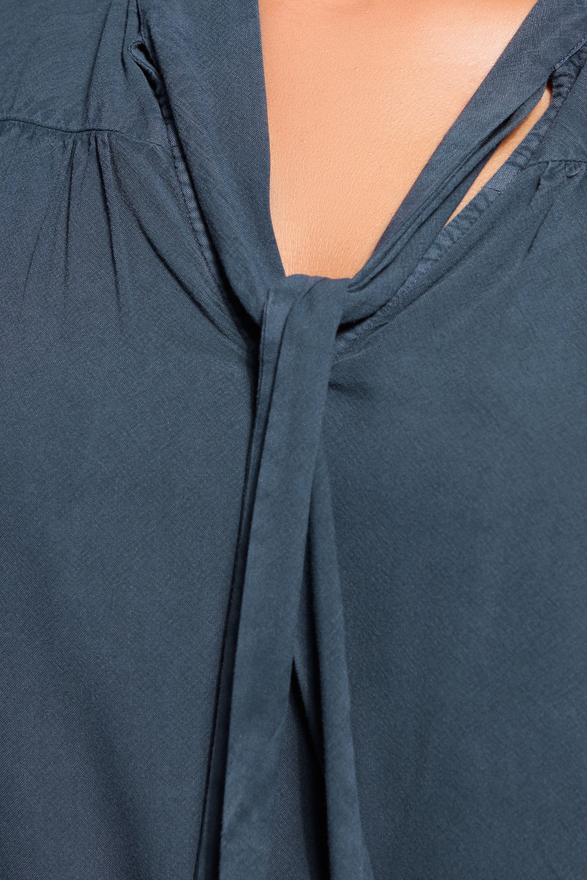 LTS Tall Indigo Blue Acid Wash Tie Neck Blouse | Long Tall Sally 4