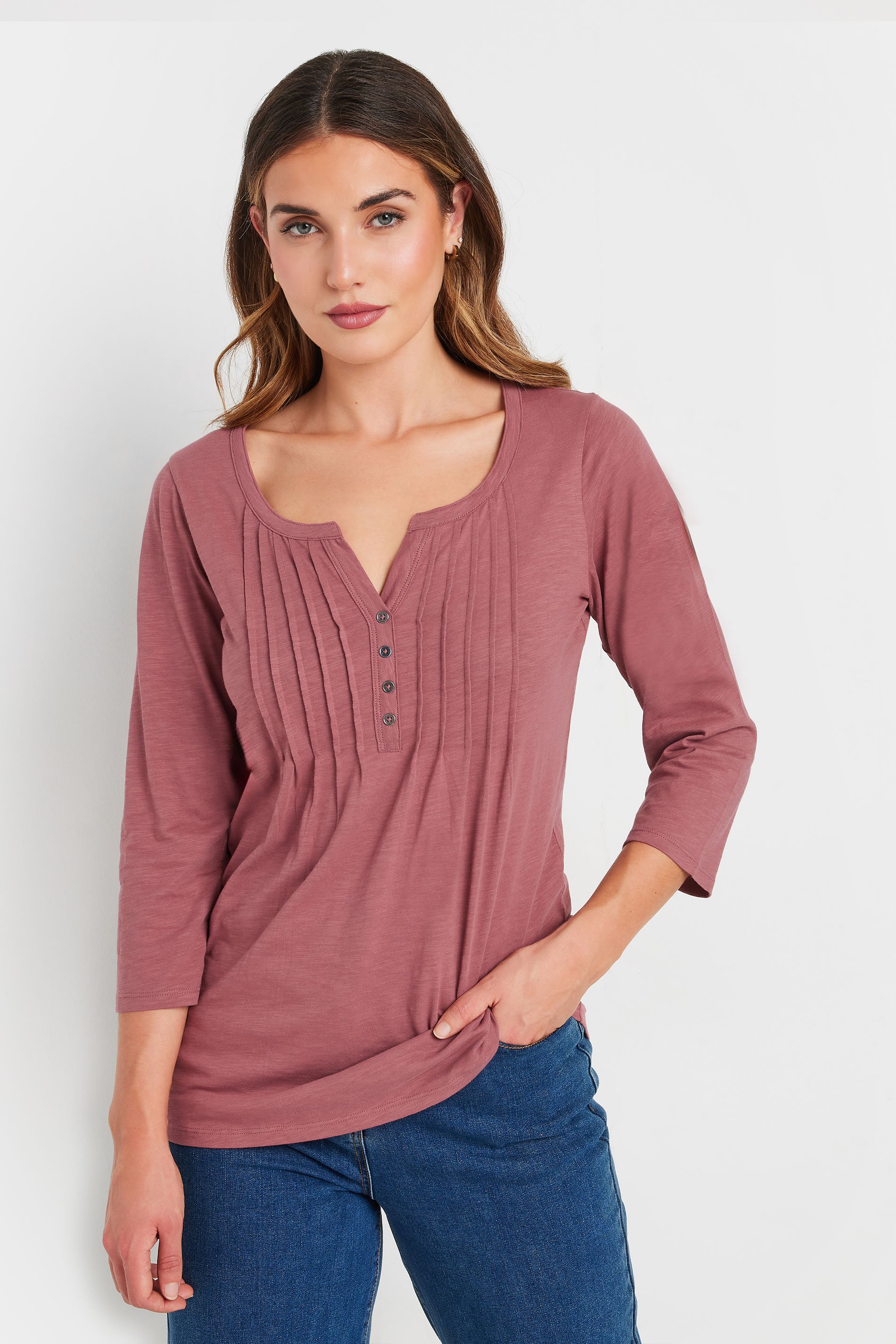 LTS Tall Pink Henley Top | Long Tall Sally 1