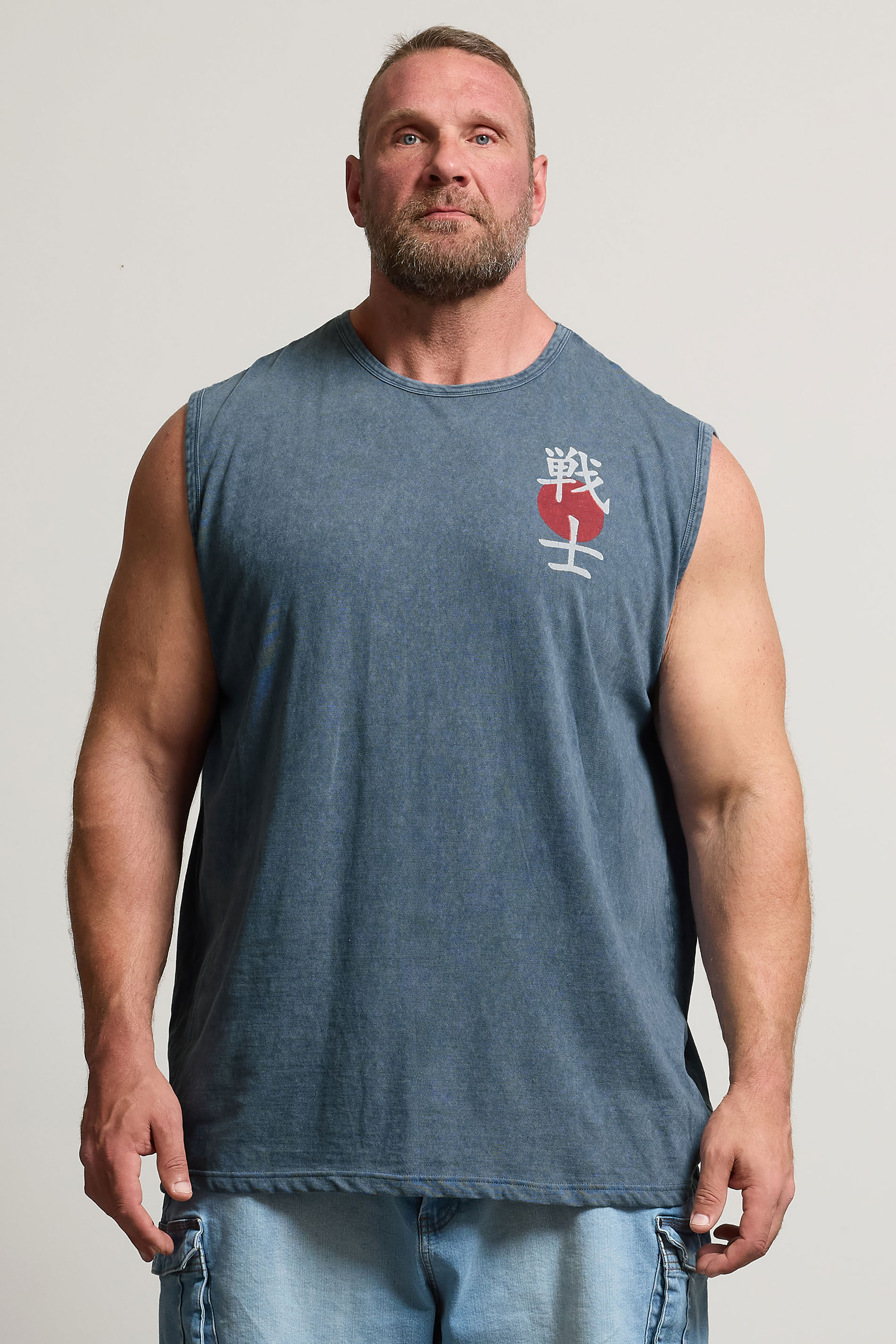 BadRhino Big & Tall Blue Acid Wash Japanese Skull Graphic Vest | BadRhino 2