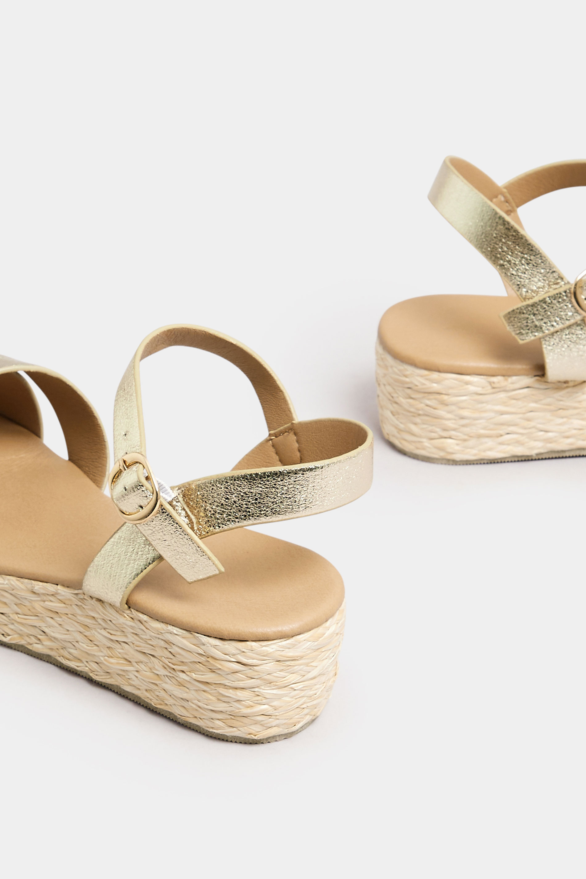 Gold Cross Strap Platform Wedge Sandals In Wide E Fit & Extra Wide EEE Fit | Yours Clothing 4