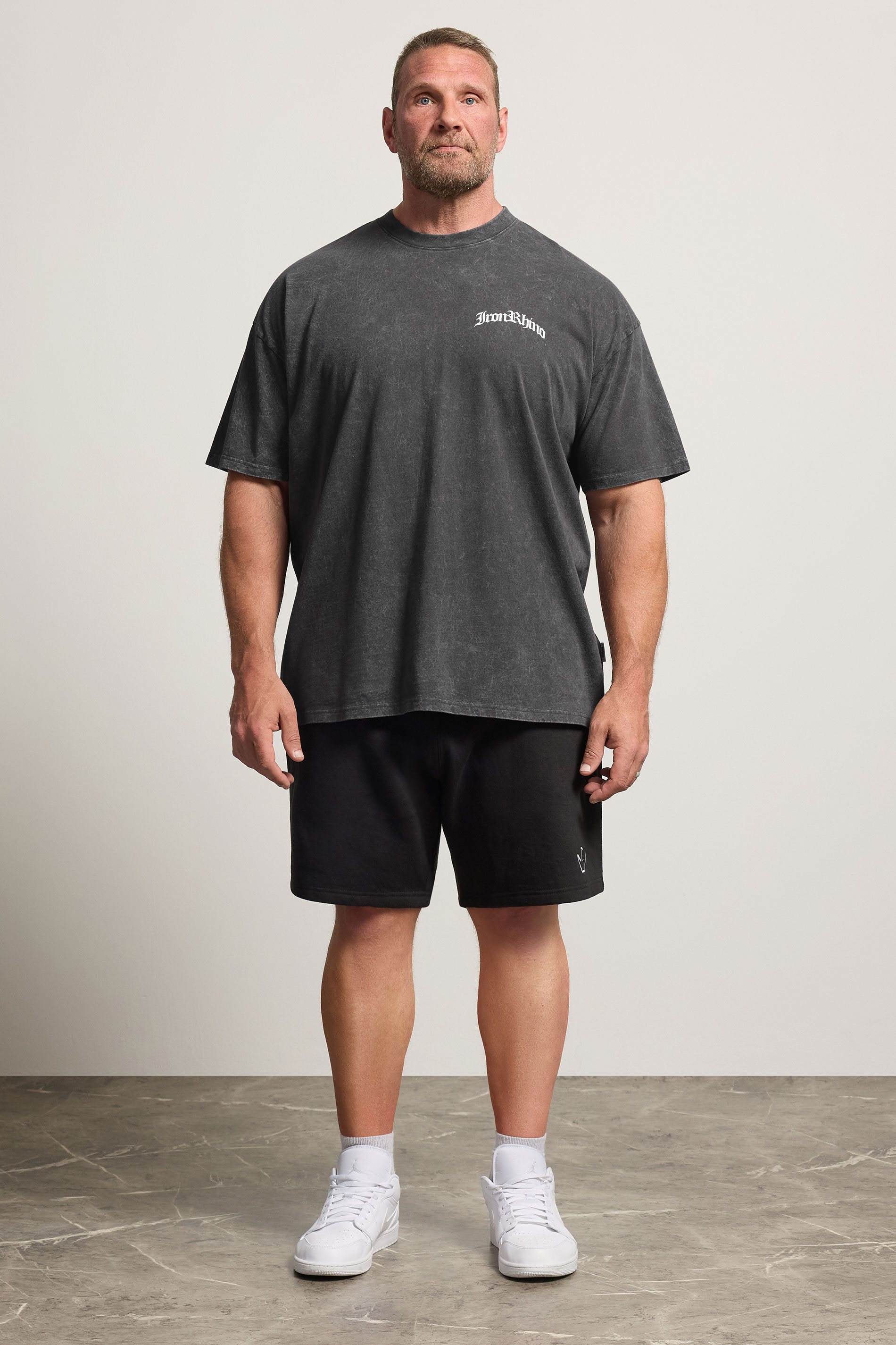 IronRhino Big & Tall Grey Acid Wash Old English T-Shirt | BadRhino 1