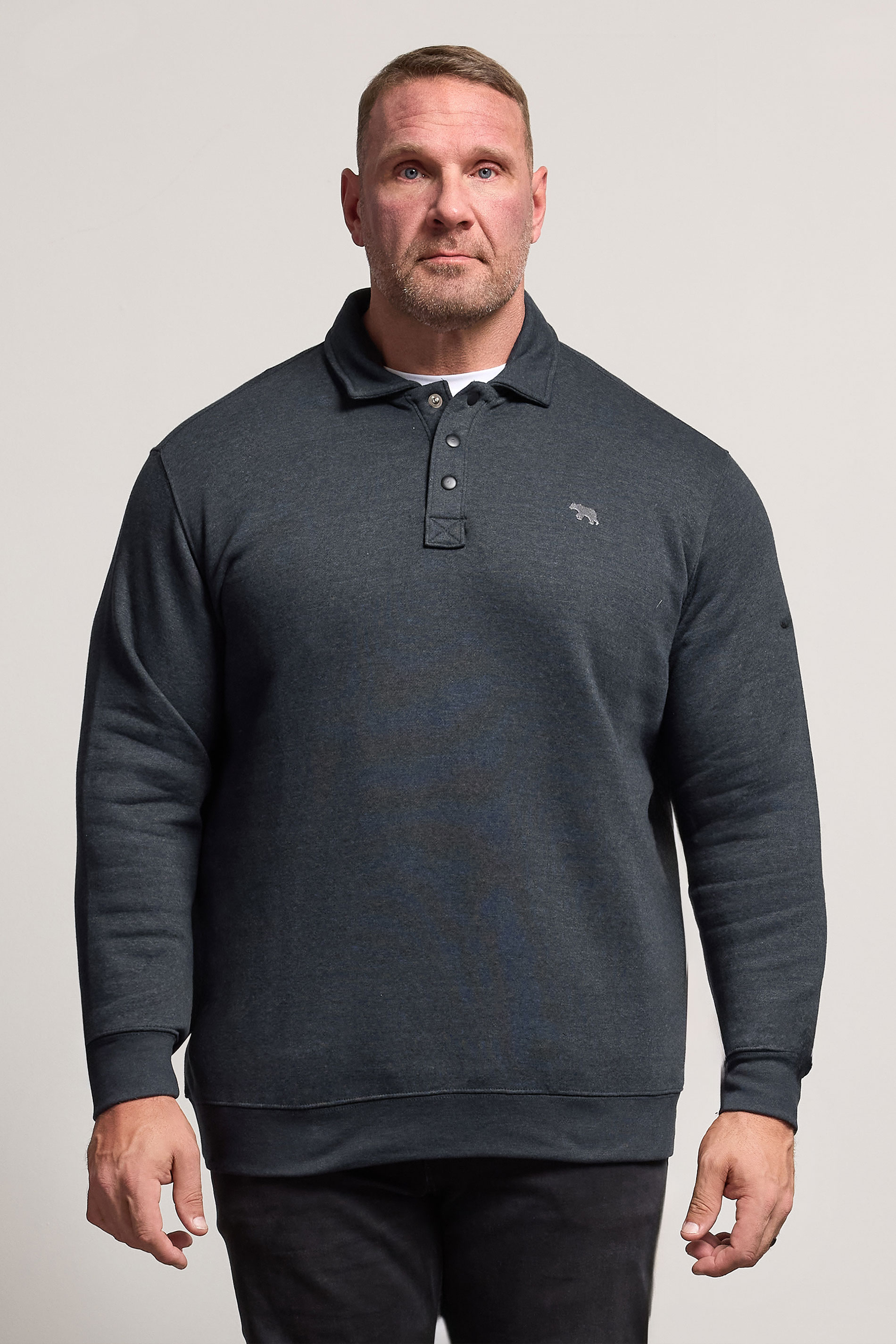 D555 Big & Tall Navy Blue Embroidered Long Sleeve Polo Shirt | BadRhino 1