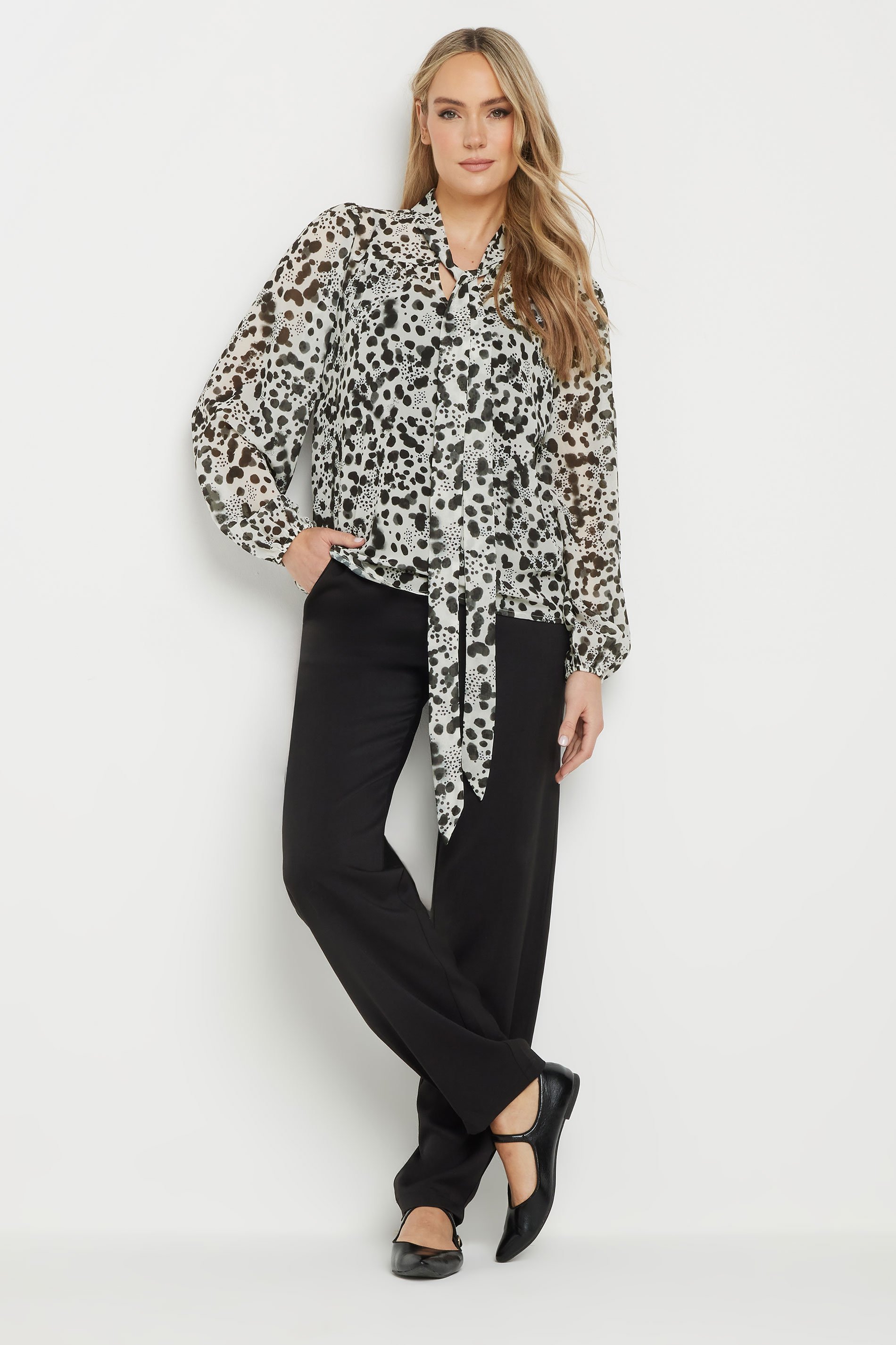 LTS Tall White Spot Print Tie Neck Blouse | Long Tall Sally 2