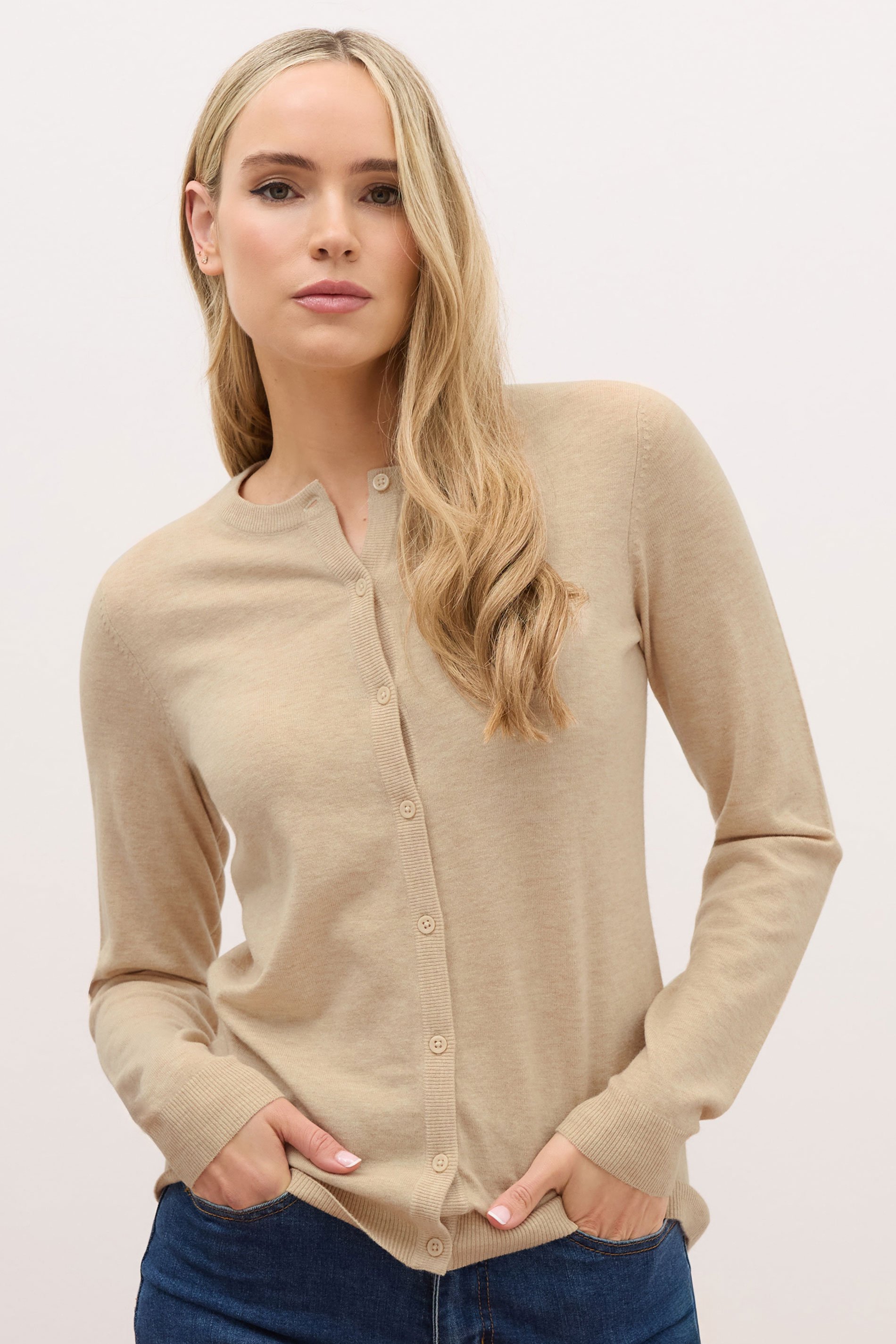 LTS PREMIUM Tall Natural Brown Button Down Cardigan | Long Tall Sally 2