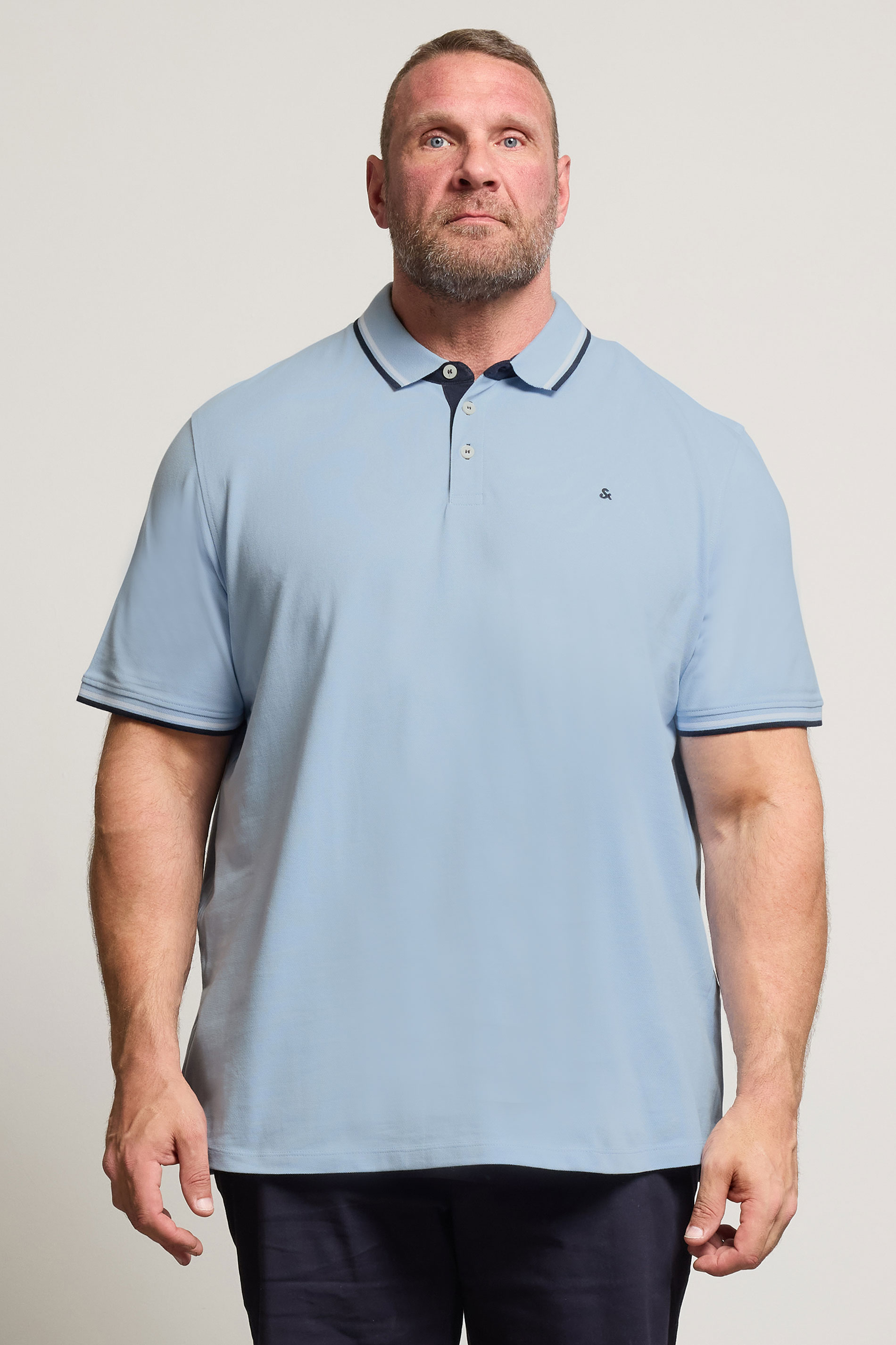 JACK & JONES Big & Tall Chambray Blue Paulos Polo Shirt | BadRhino 1