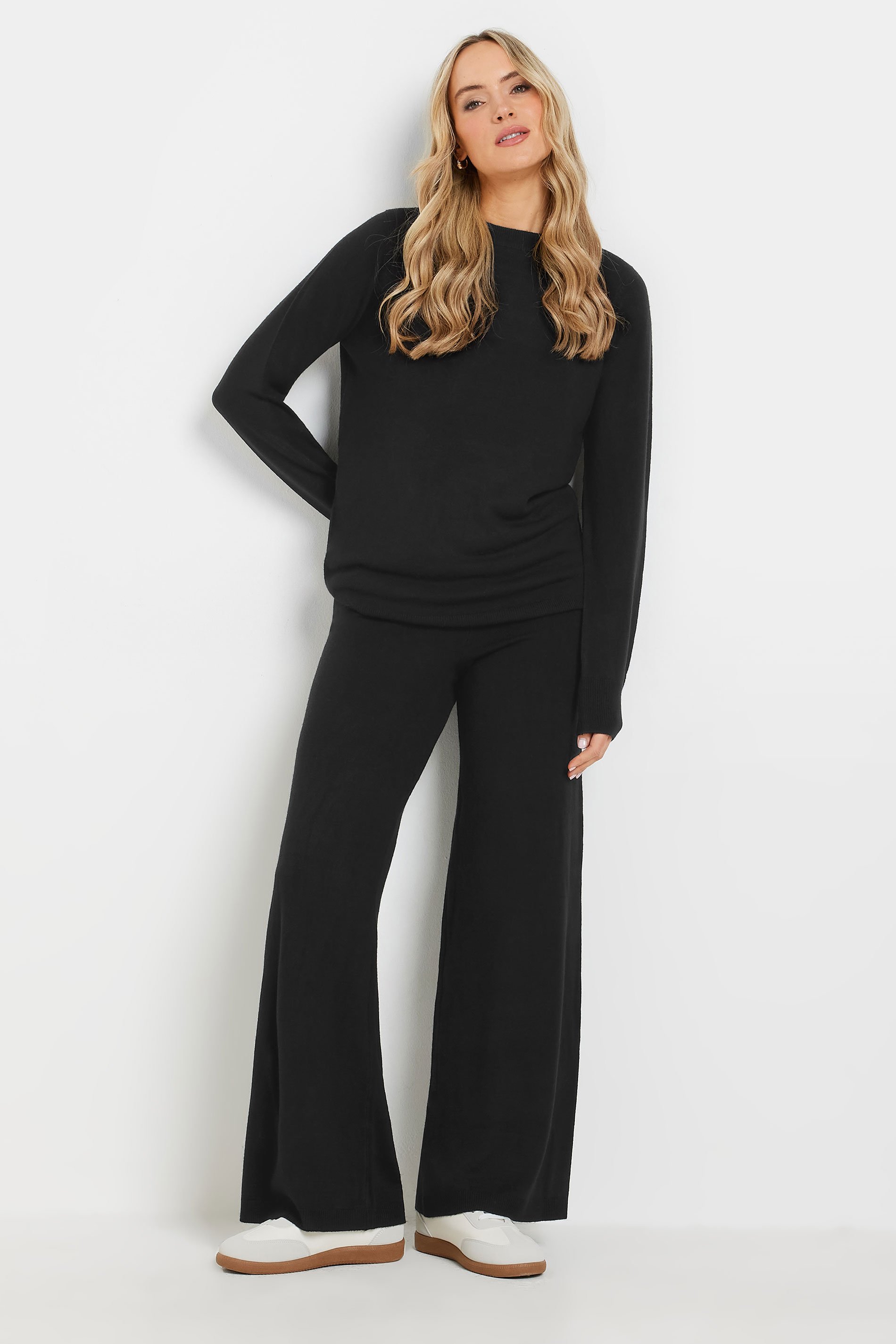 LTS Tall Black Knitted Wide Leg Trousers | Long Tall Sally 1