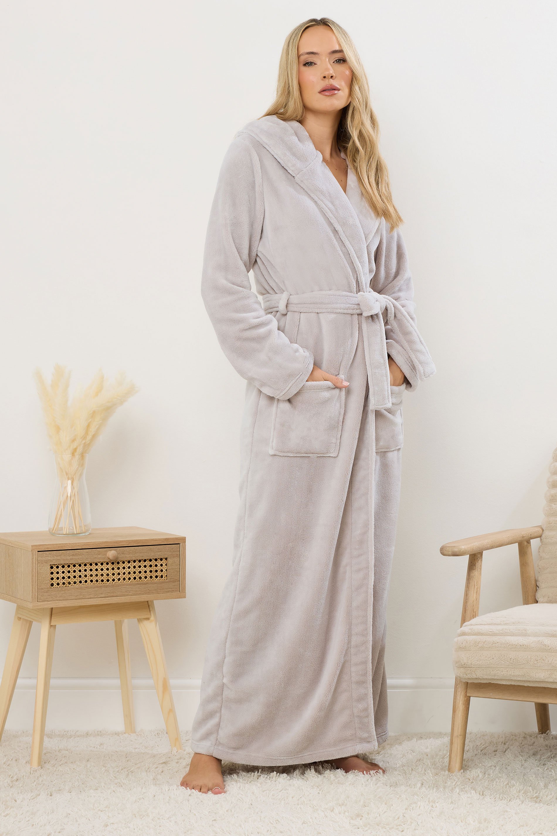LTS Tall Stone Brown Luxury Soft Fleece Maxi Dressing Gown | Long Tall Sally 2