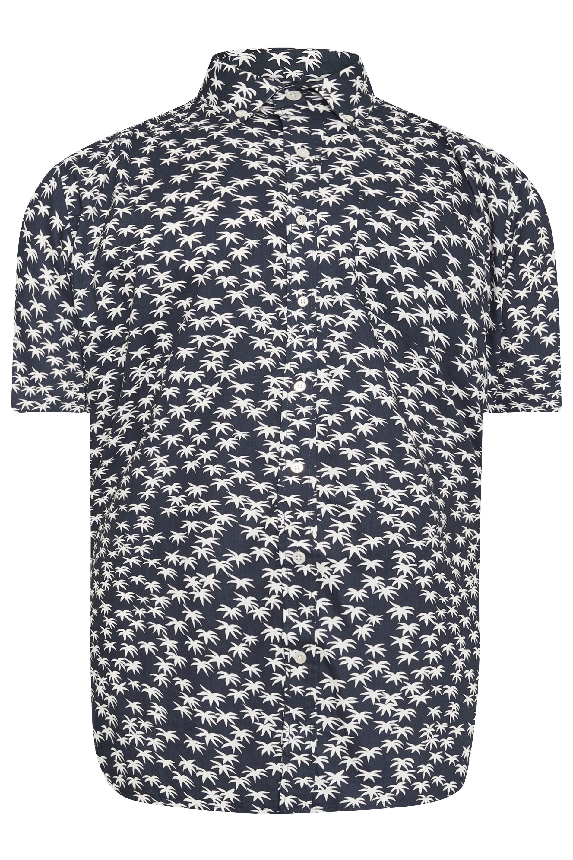 ESPIONAGE Big & Tall Navy Blue Palm Tree Print Shirt | BadRhino 3