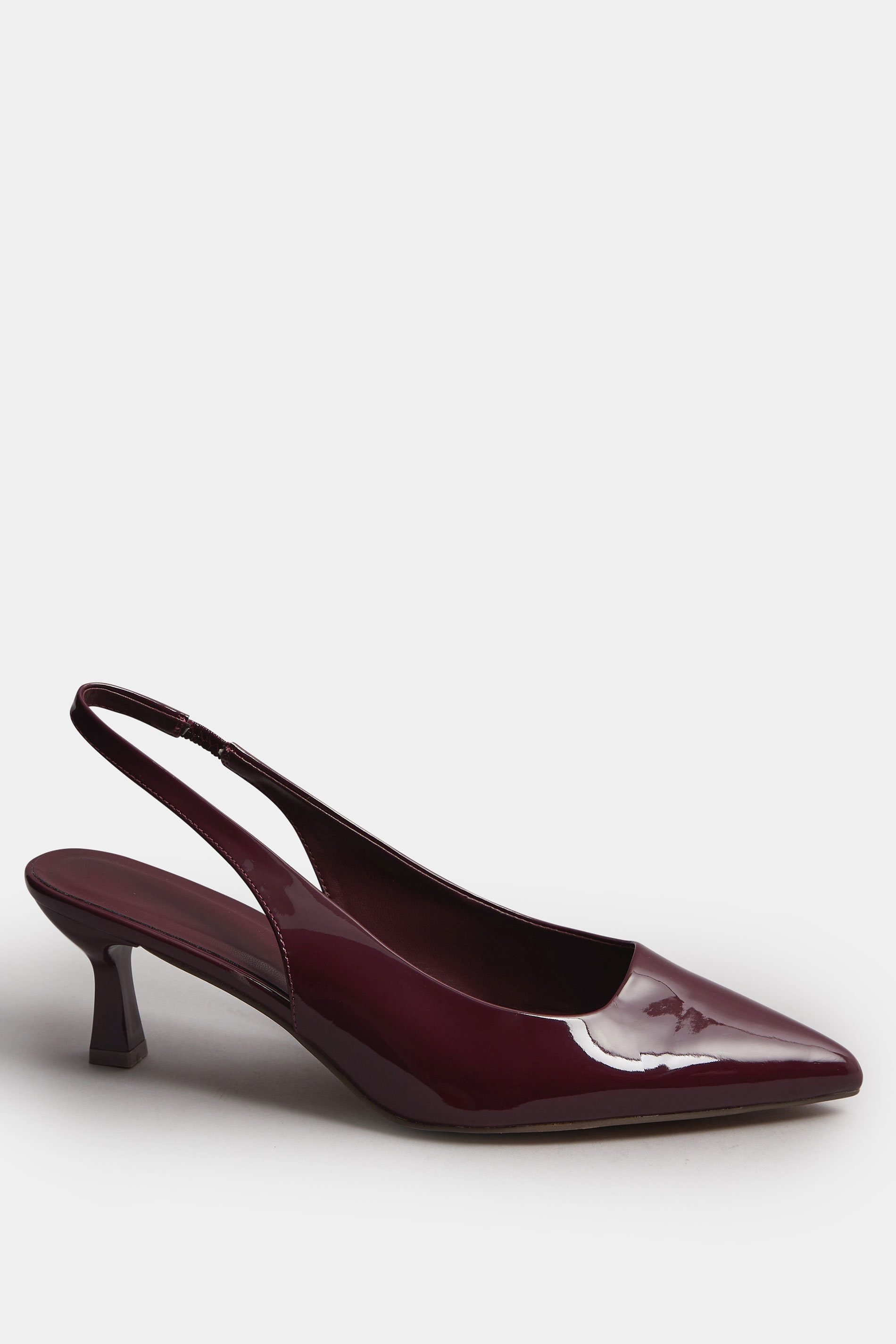 Burgundy Red Patent Slingback Kitten Heels In Extra Wide EEE Fit | Yours Clothing 4