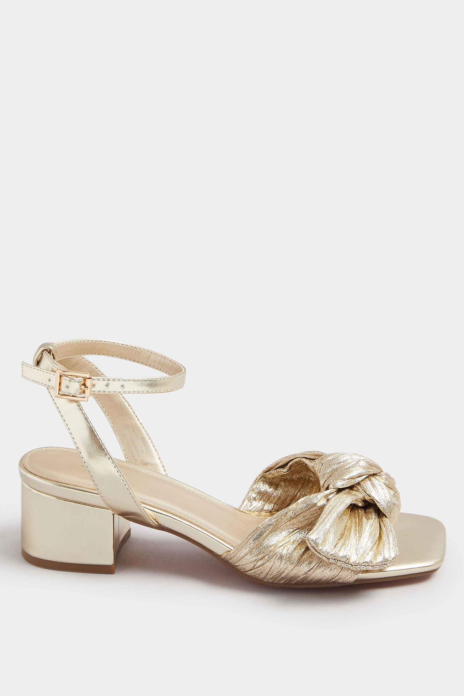 Gold Bow Mid Block Heel Sandals In Extra Wide EEE Fit | Yours Clothing 4