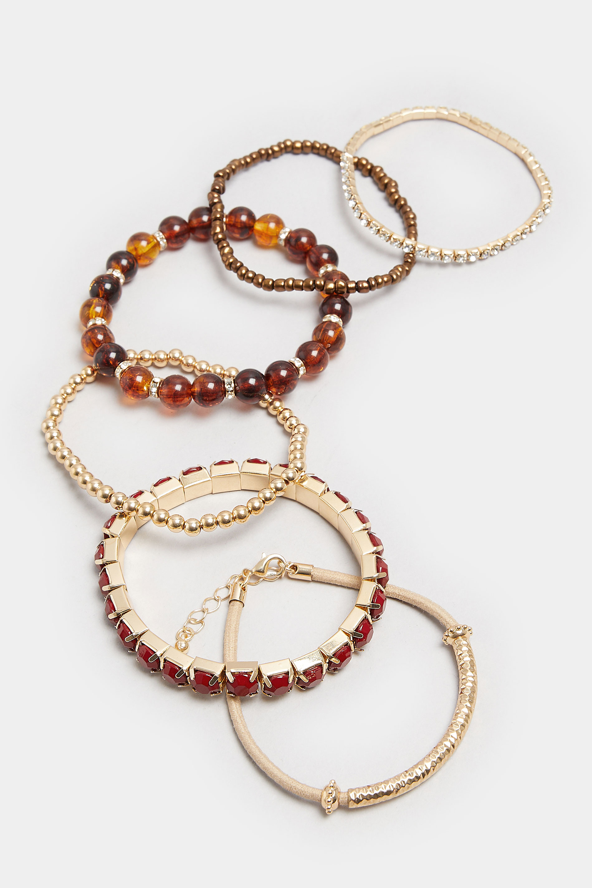 8 PACK Gold Tone Beaded Stretch Charm Bracelets | Yours Clothing 2