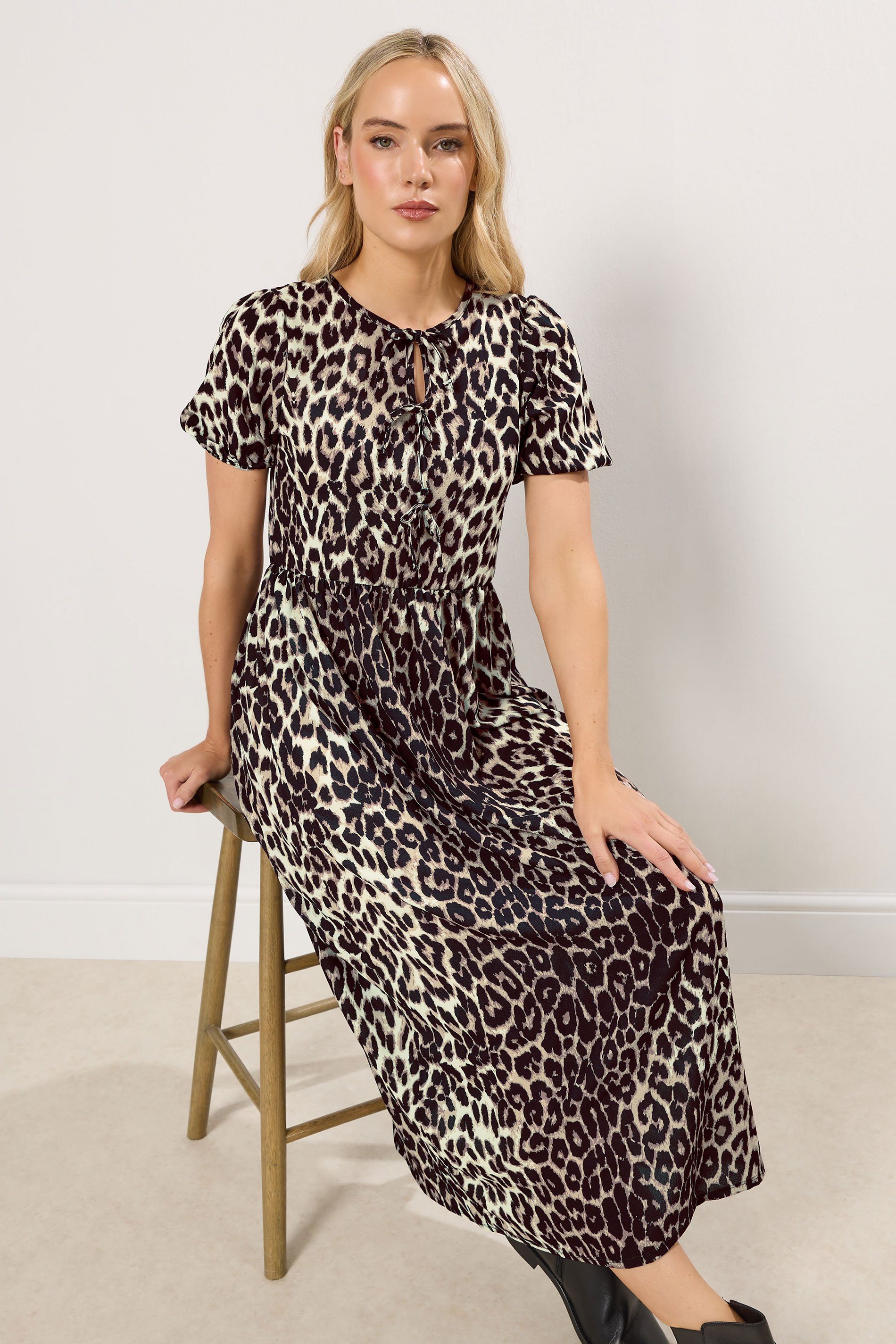 LTS Tall Beige Brown Tie Front Smock Dress | Long Tall Sally 2