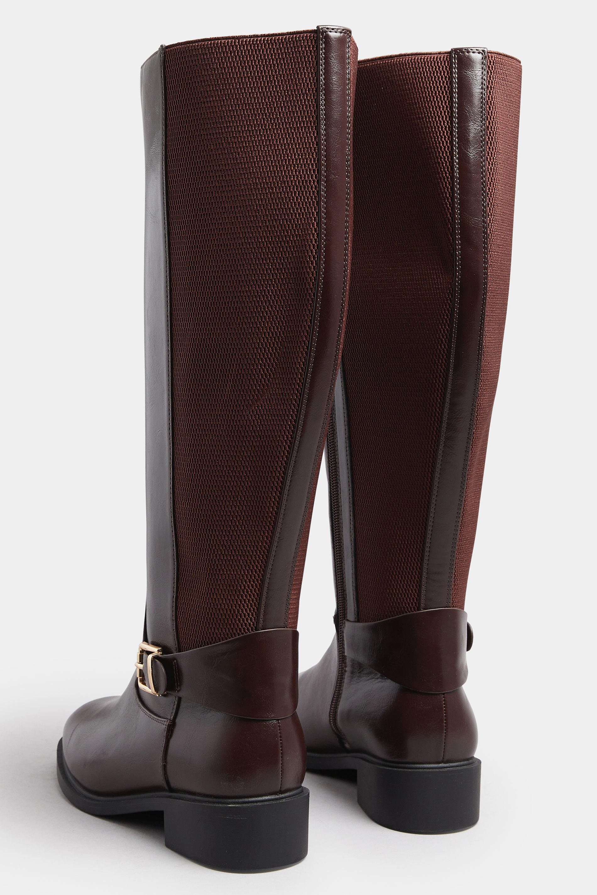 Brown Buckle Detail Knee High Boots In Extra Wide EEE Fit | Yours Clothing 4