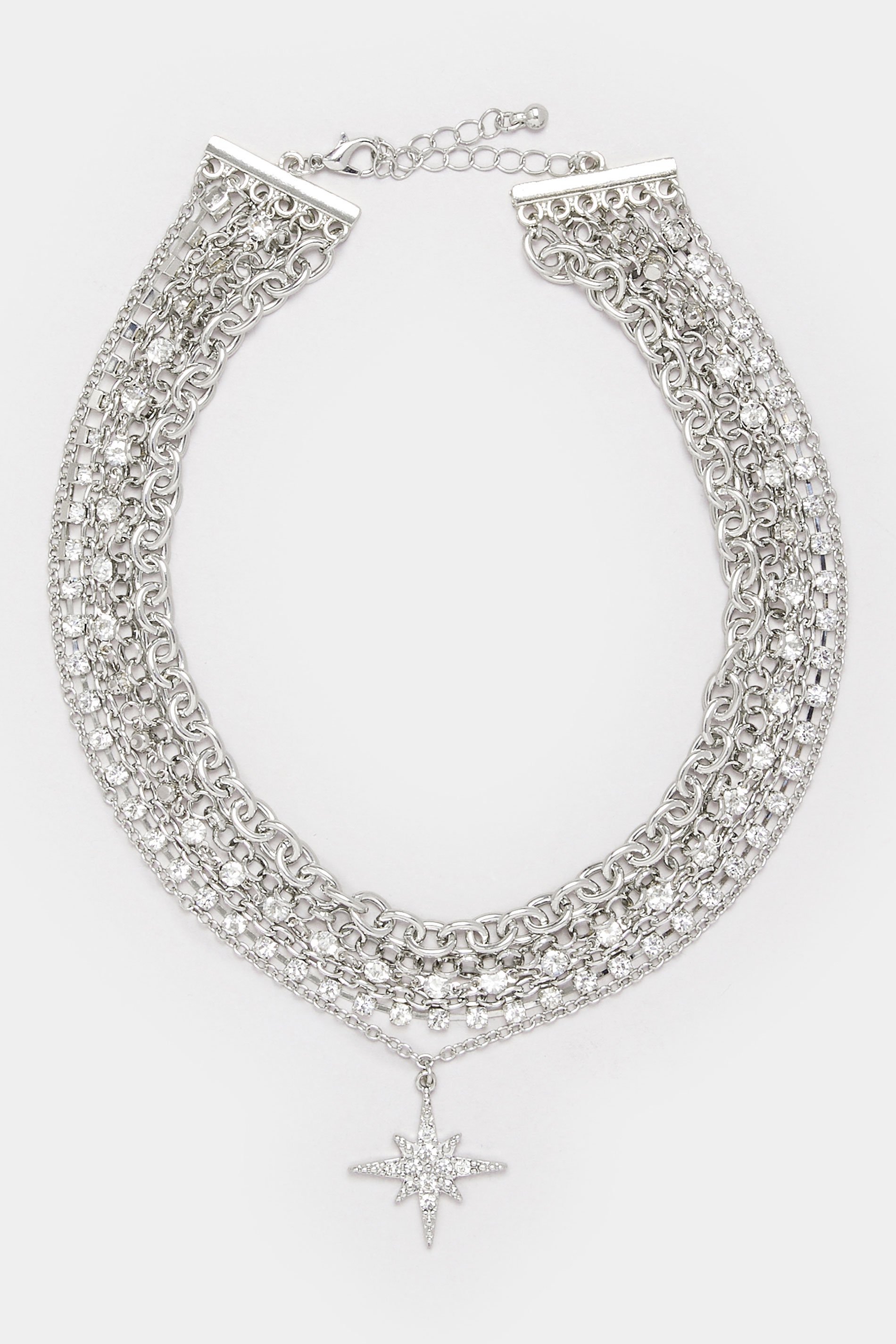 Silver Tone Star Diamante Choker Necklace | Yours Clothing 2