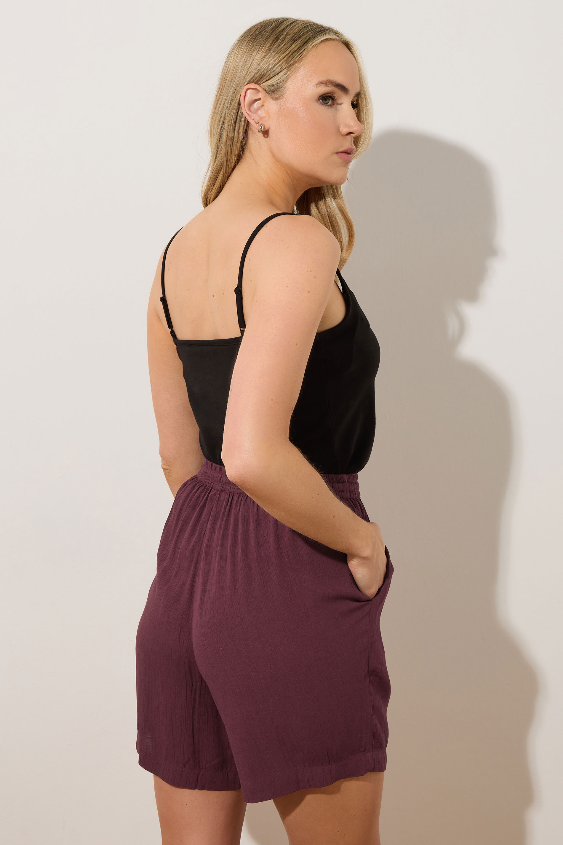 LTS Tall Dark Purple Cotton Crinkle Shorts | Long Tall Sally 3