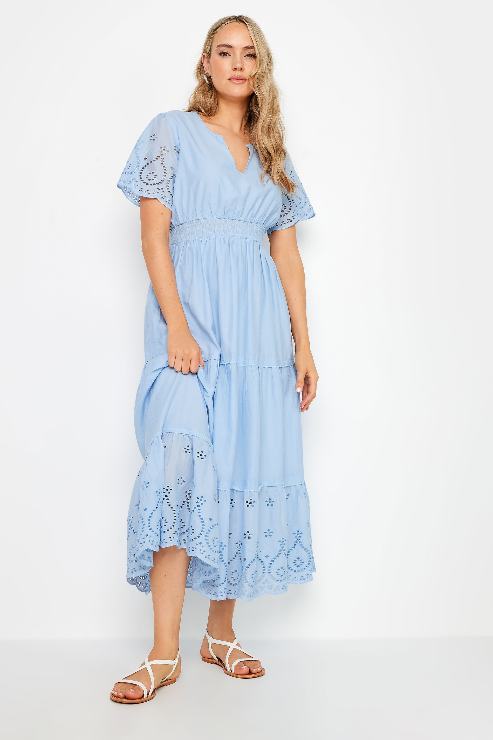 LTS Tall Blue Broderie Hem Maxi Dress | Long Tall Sally 1