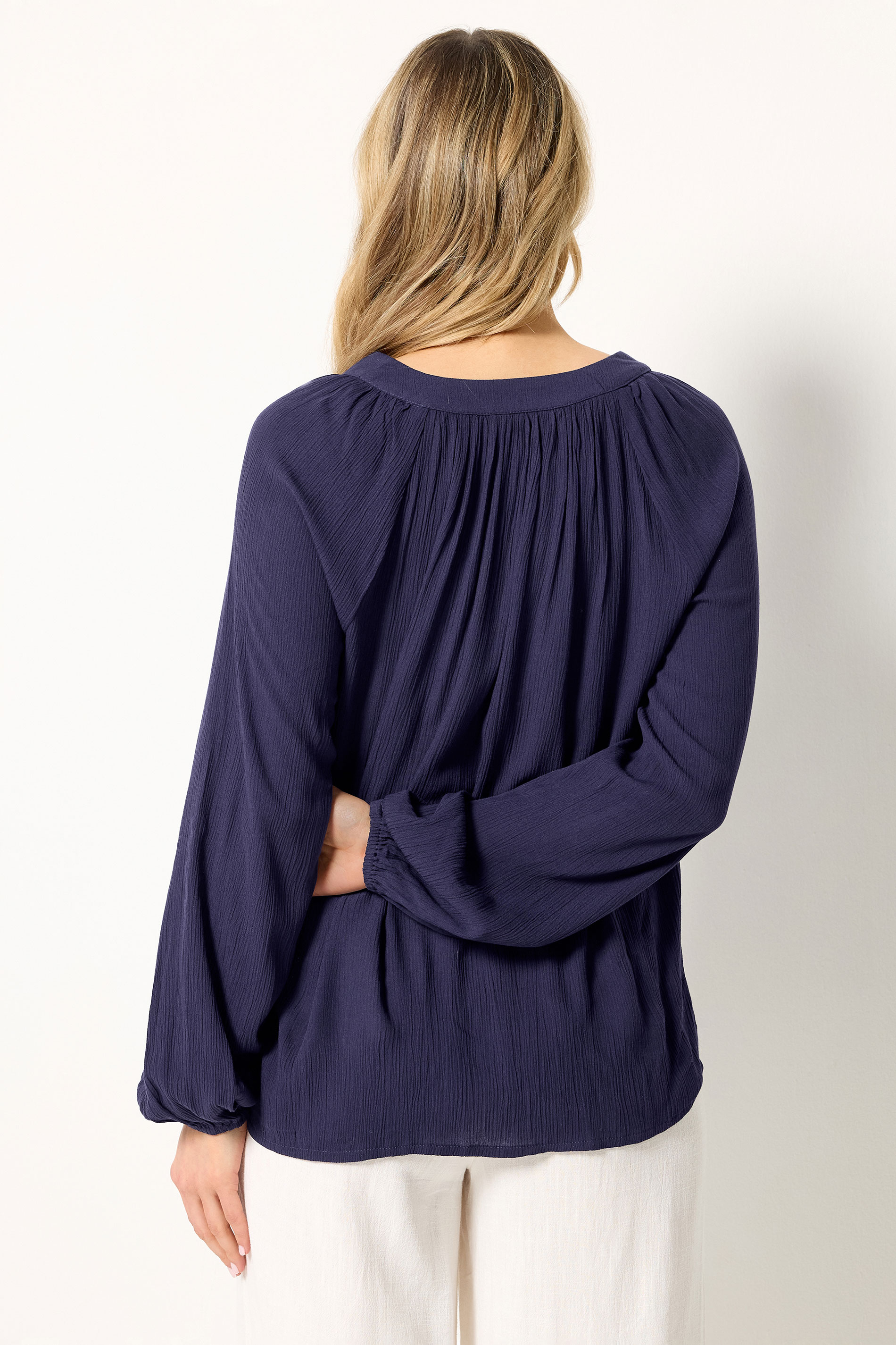 LTS Tall Women's Navy Blue Crinkle Blouse | Long Tall Sally 2