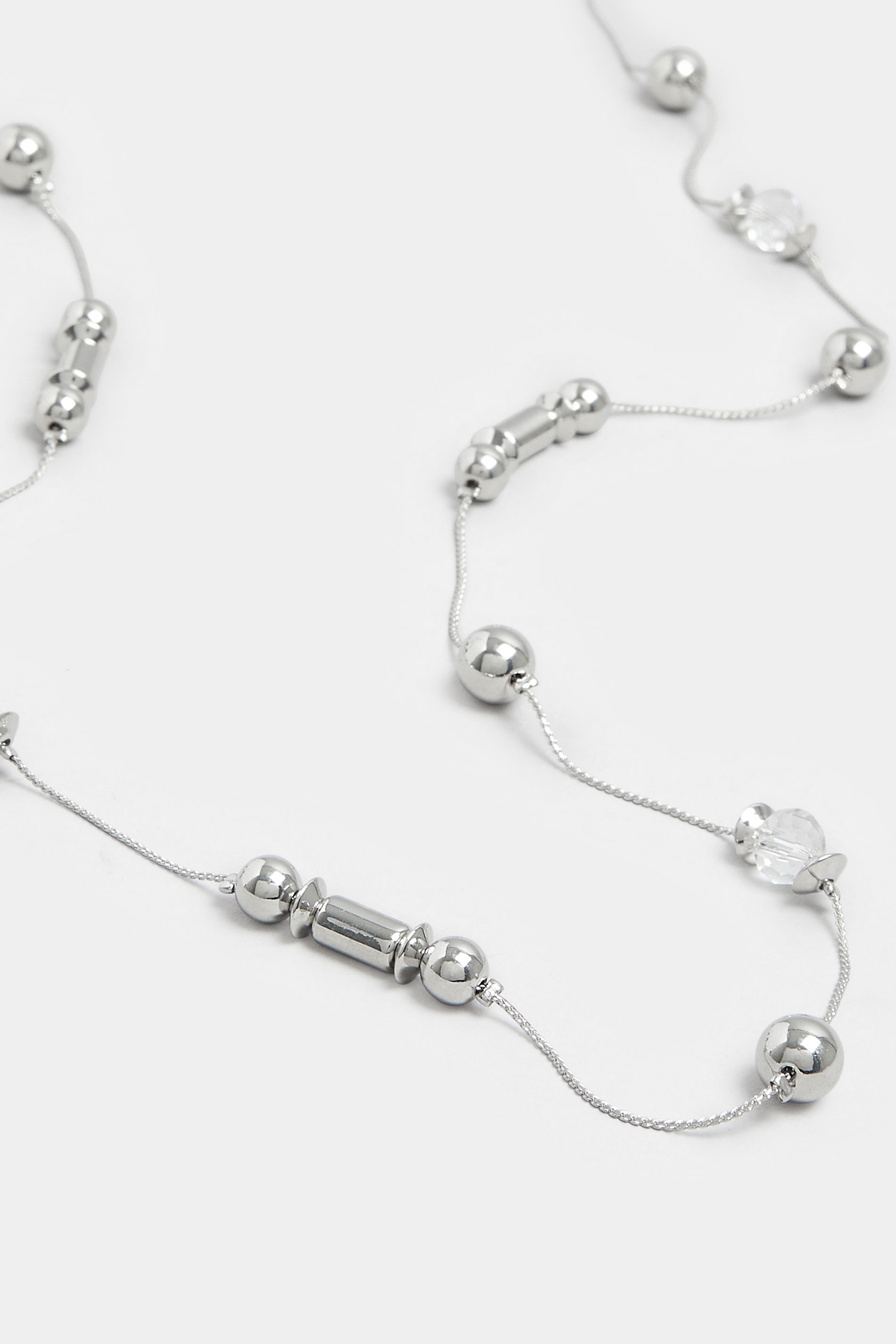 Silver Tone Long Mixed Bead Necklace | Yours Clothing 3