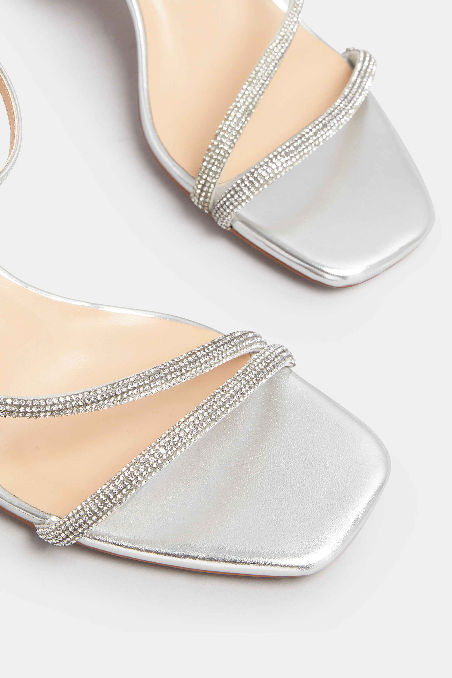 Silver Diamante Block Heel Sandals In Extra Wide EEE Fit | Yours Clothing 5
