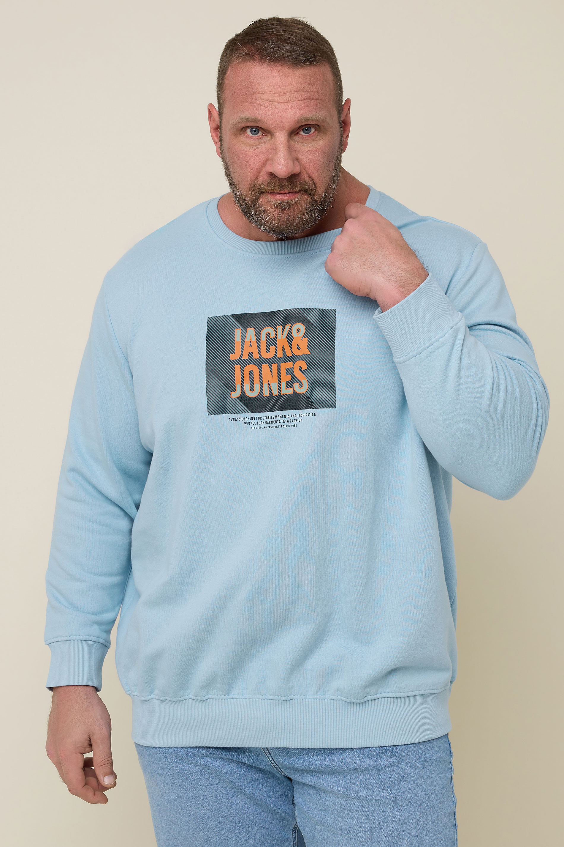 JACK & JONES Big & Tall Light Blue Hudson Sweatshirt | BadRhino 1