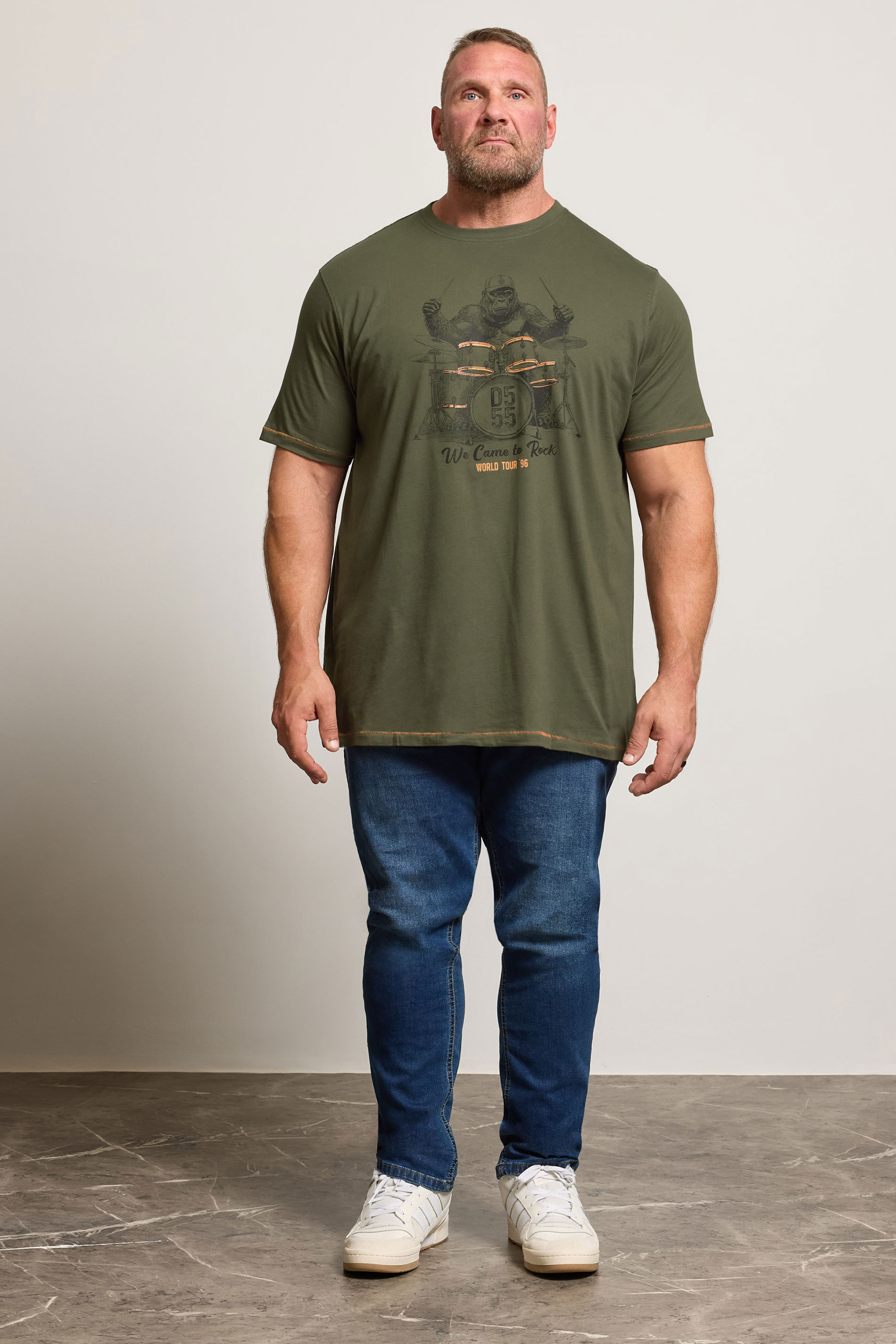 D555 Big & Tall Khaki Green 'We Come To Rock' Graphic Print T-Shirt | BadRhino 2