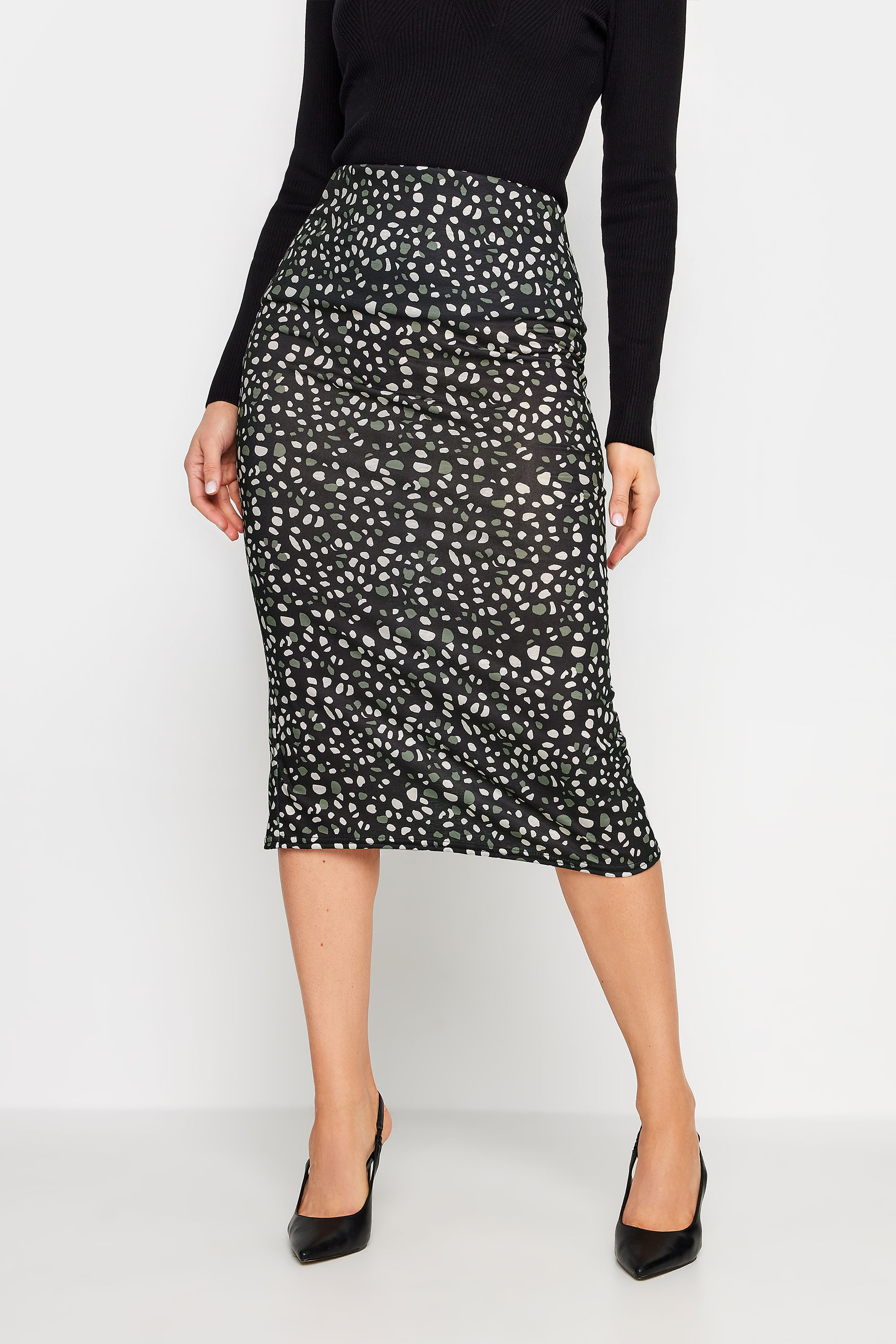 LTS Tall Womens Black Abstract Spot Print Midi Skirt | Long Tall Sally 3